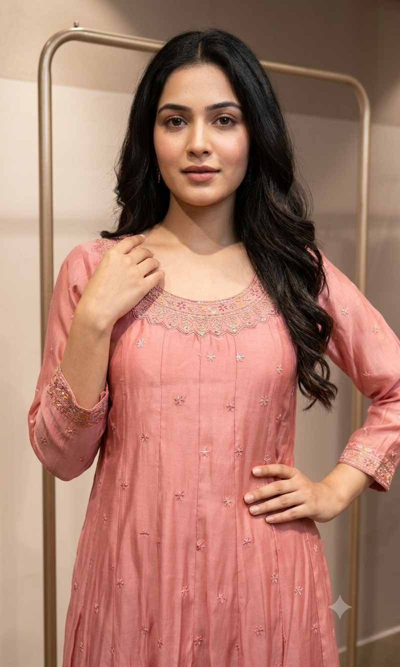 Blush Pink Embroidered Anarkali Kurta Set