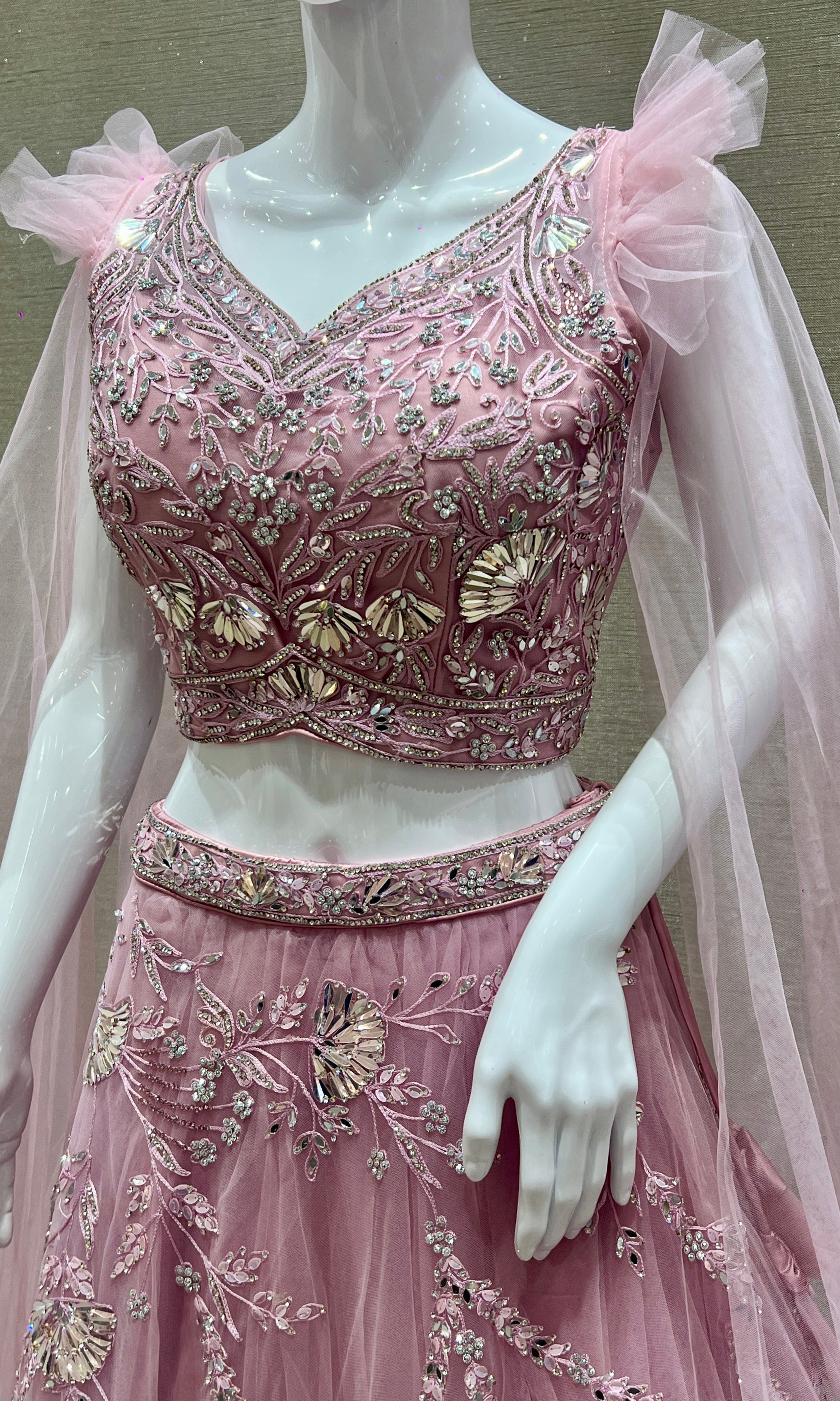 Gulbahaar – Dusty Pink Net Embroidered Lehenga Set