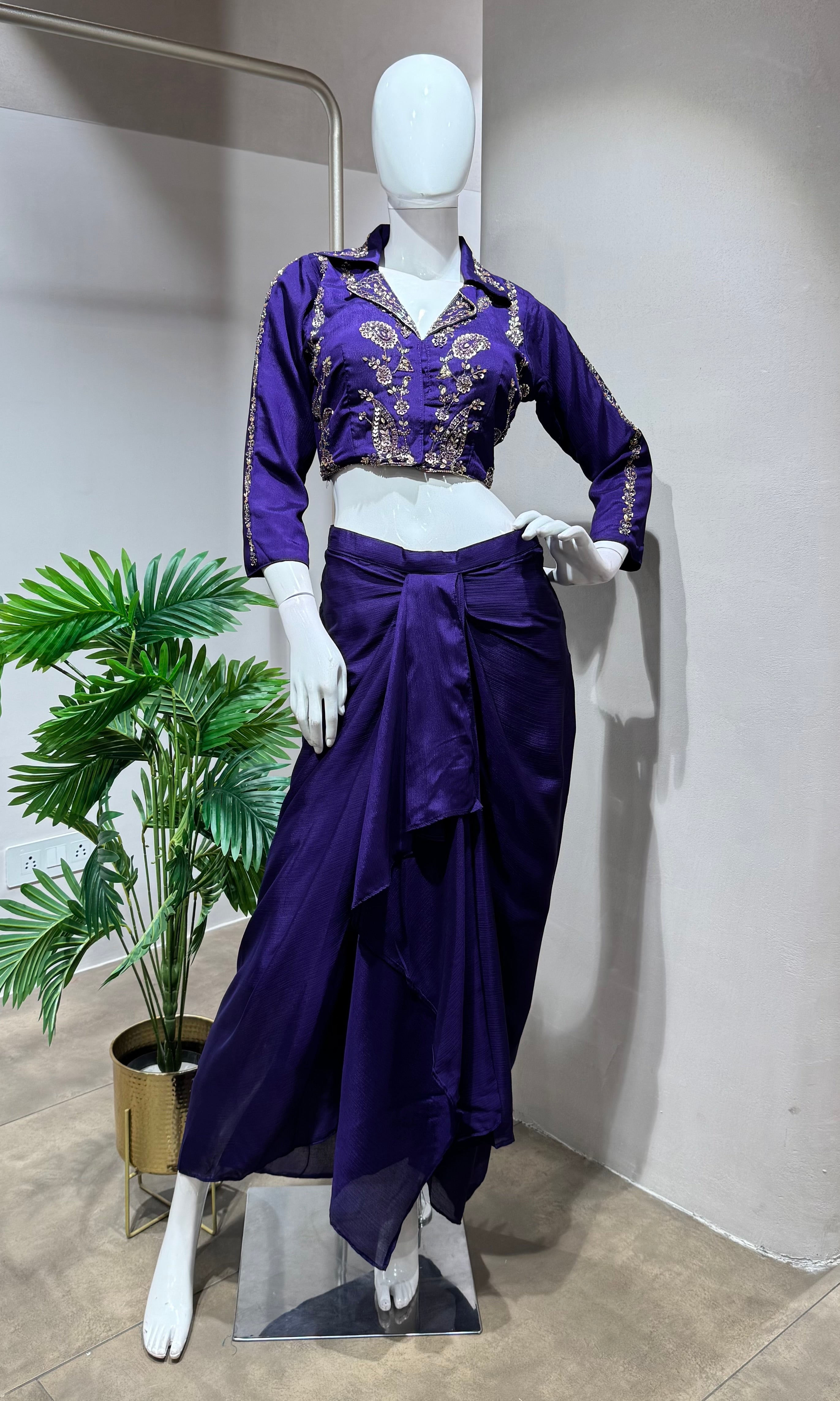 PURPLE DRAPE SKIRT WITH BLOUSE
