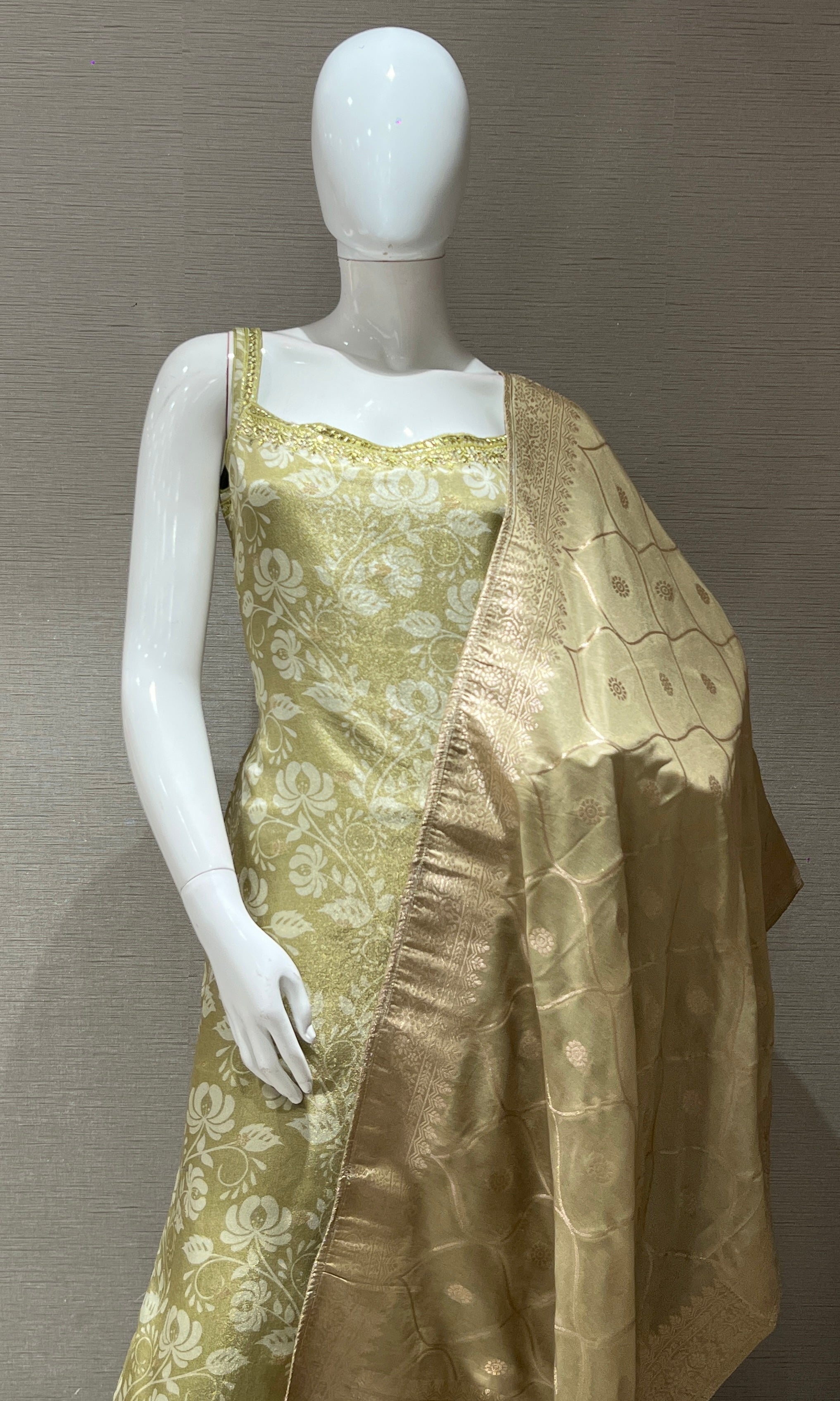 Light Golden Green Brocade Kurta Set