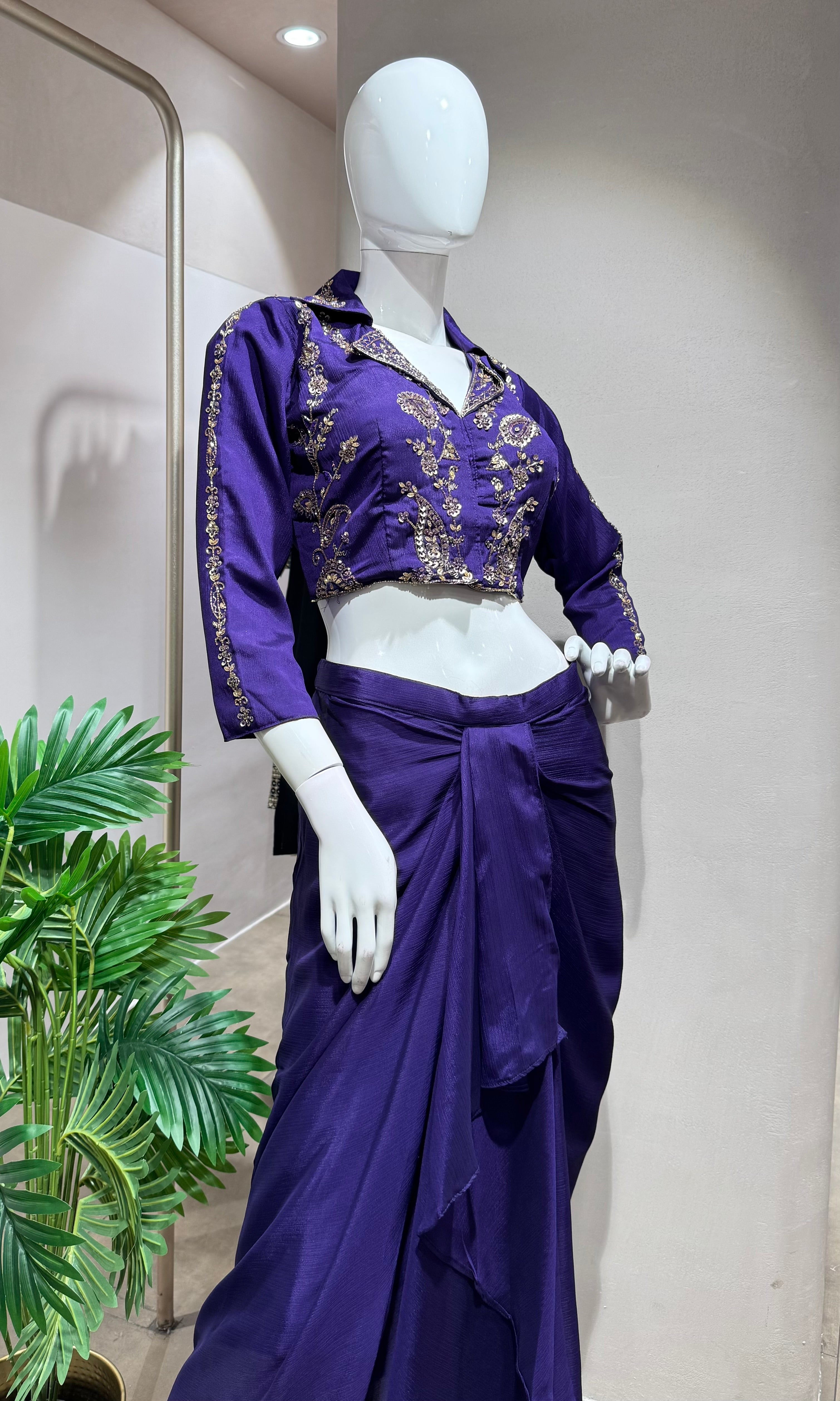 PURPLE DRAPE SKIRT WITH BLOUSE