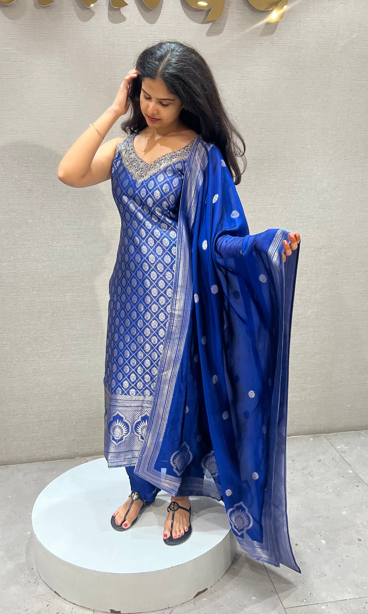 Royal Blue Banarasi Kurta Set with Dupatta
