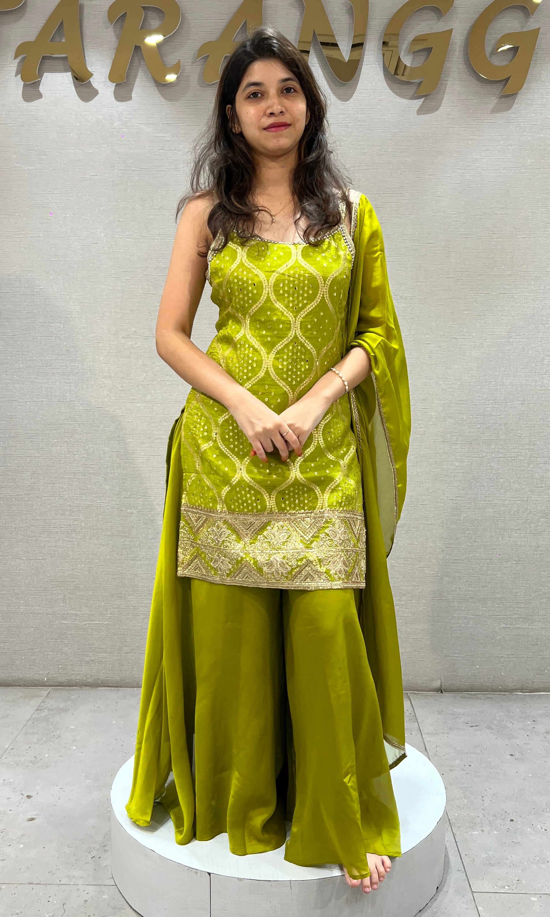 Green Golden Lattice Lime sharara set