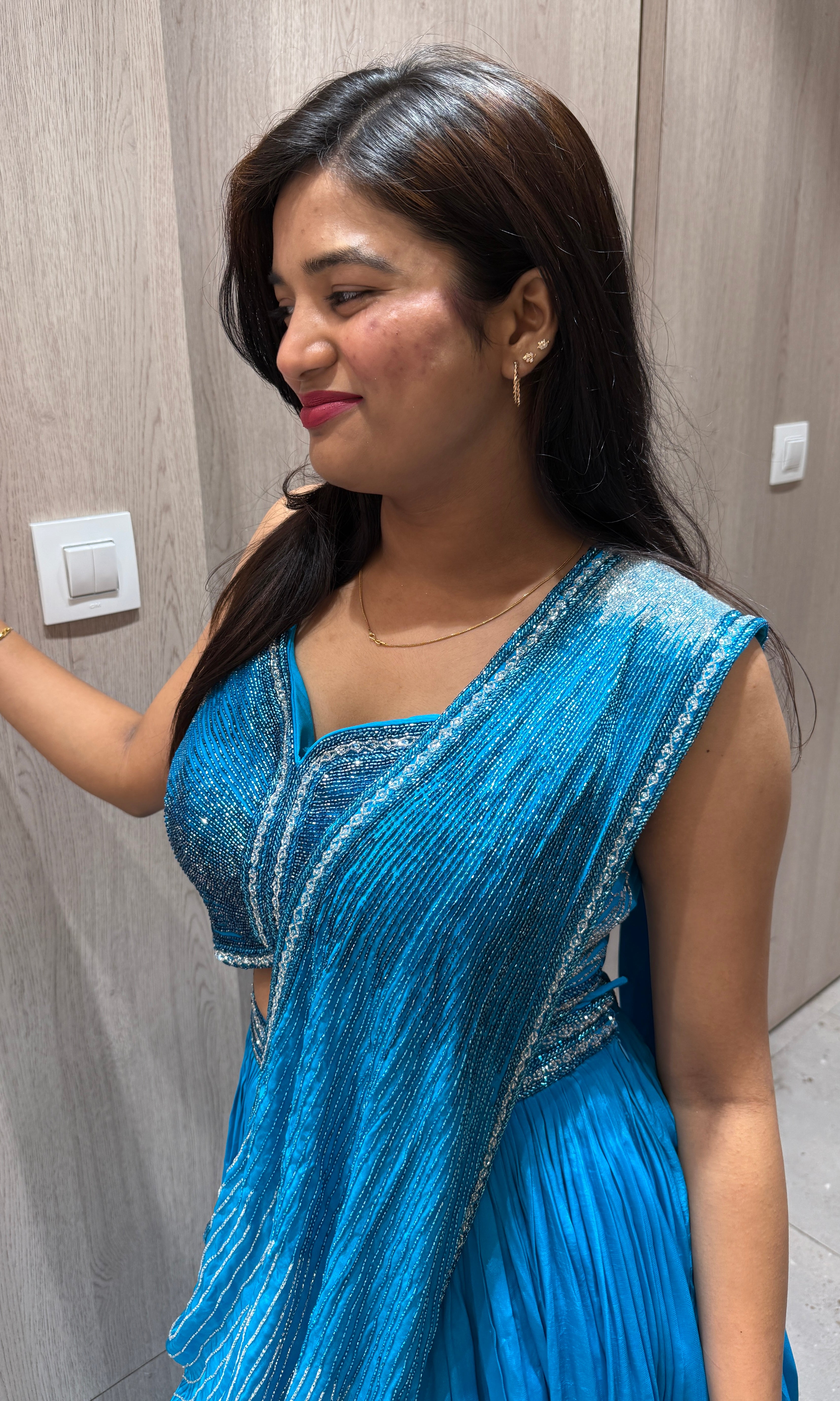 P Blue (#copper sulfate blue) Lehenga with attached drape dupatta