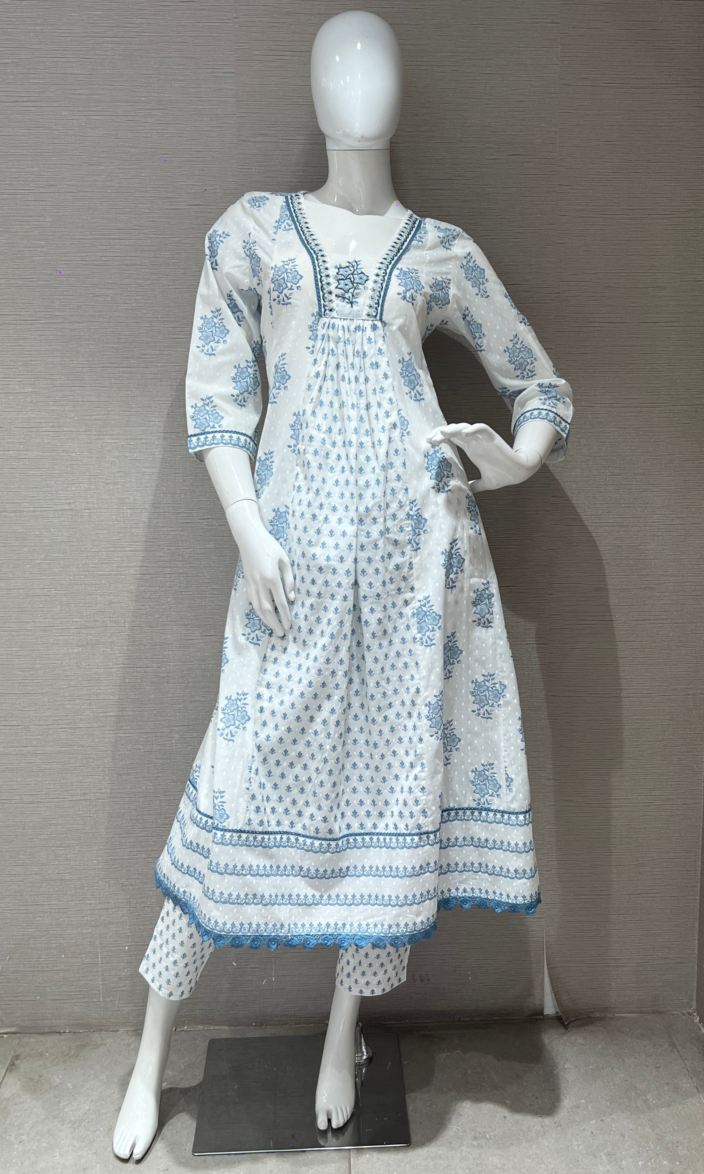 Blue Anarkali frock with straight pant k222