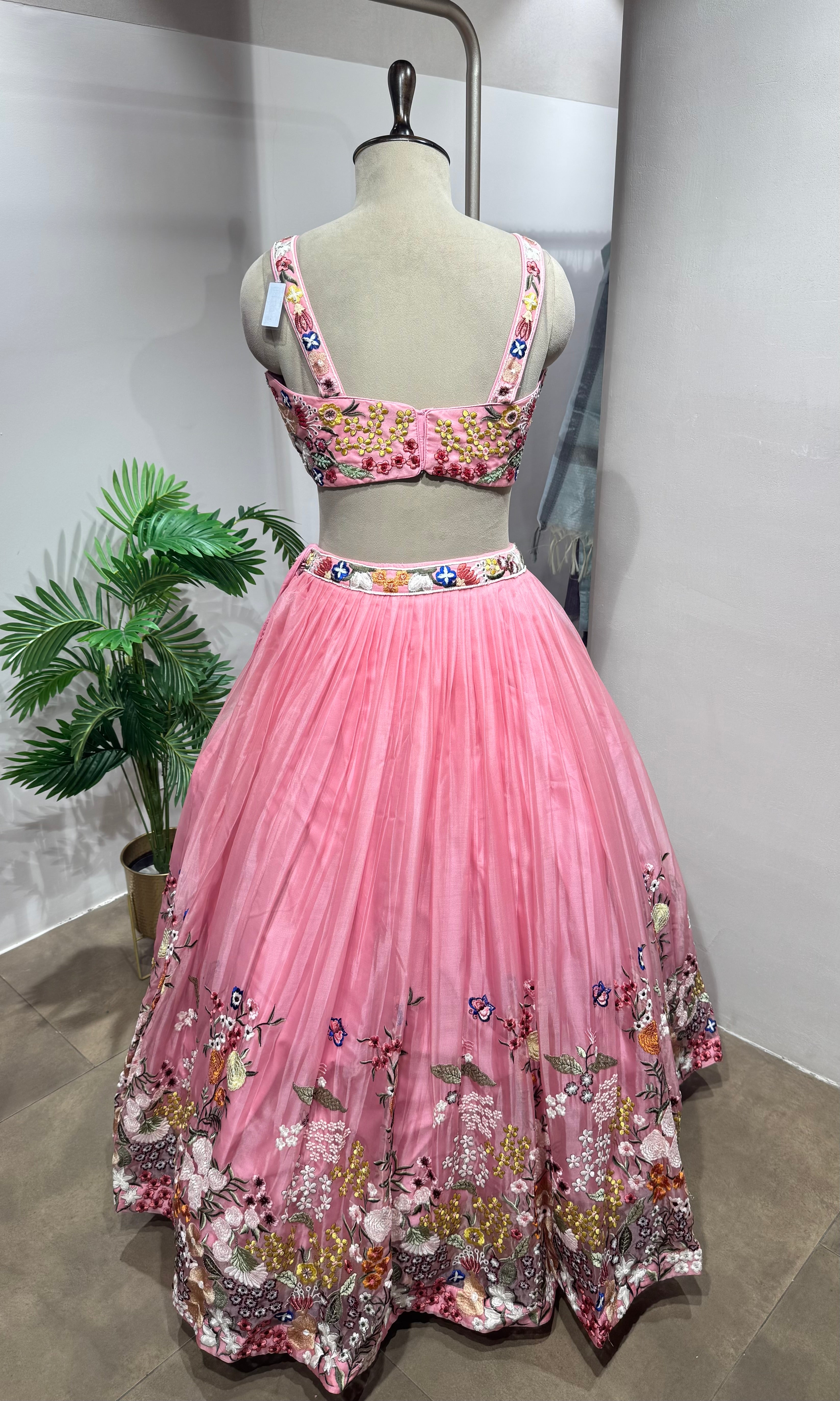 Pink floral embroidered lehenga set