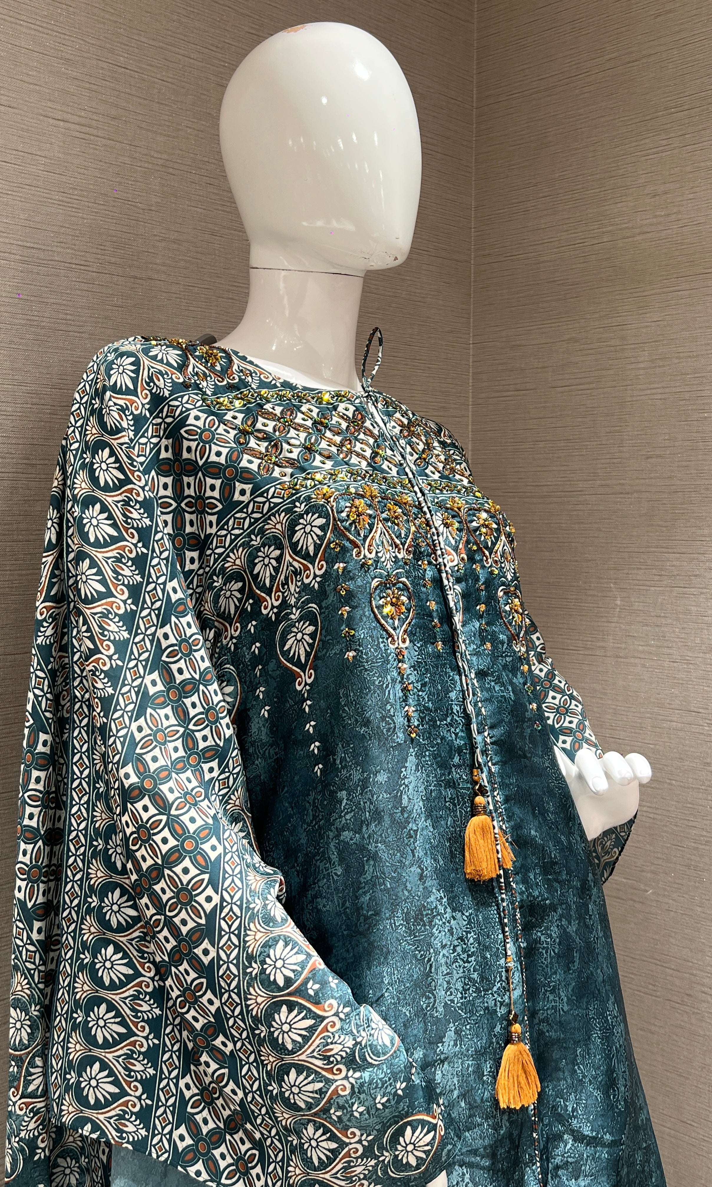 Teal Blue Ethnic Printed kurta Sharara Set