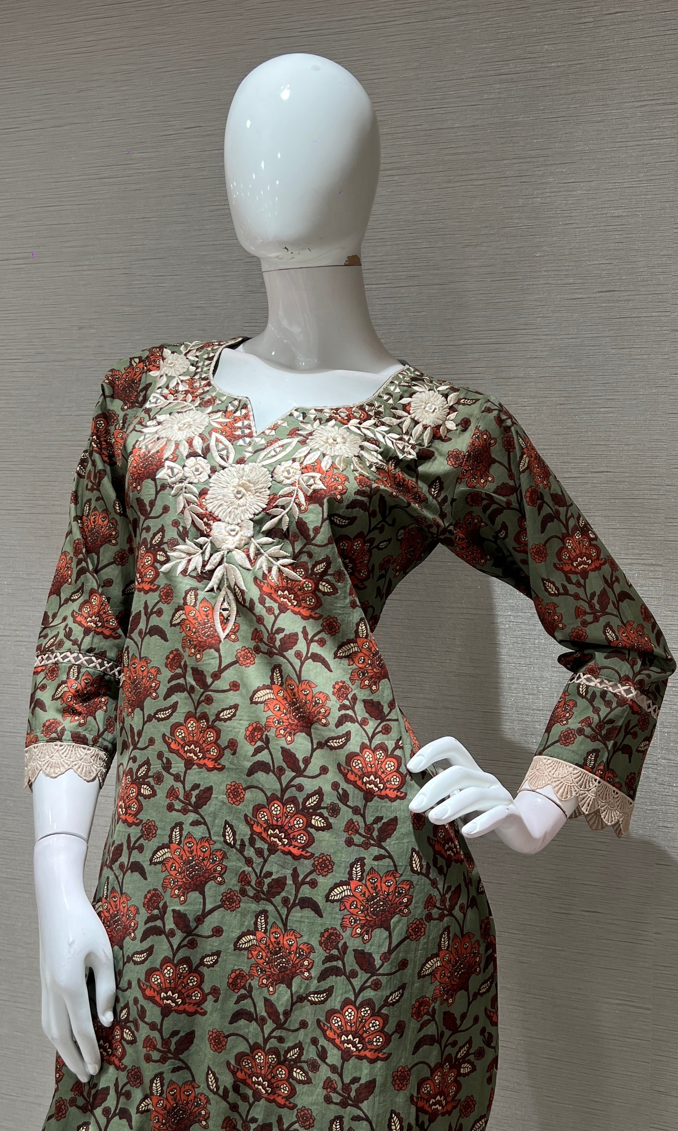 green printed EMBROIDERED kurta set