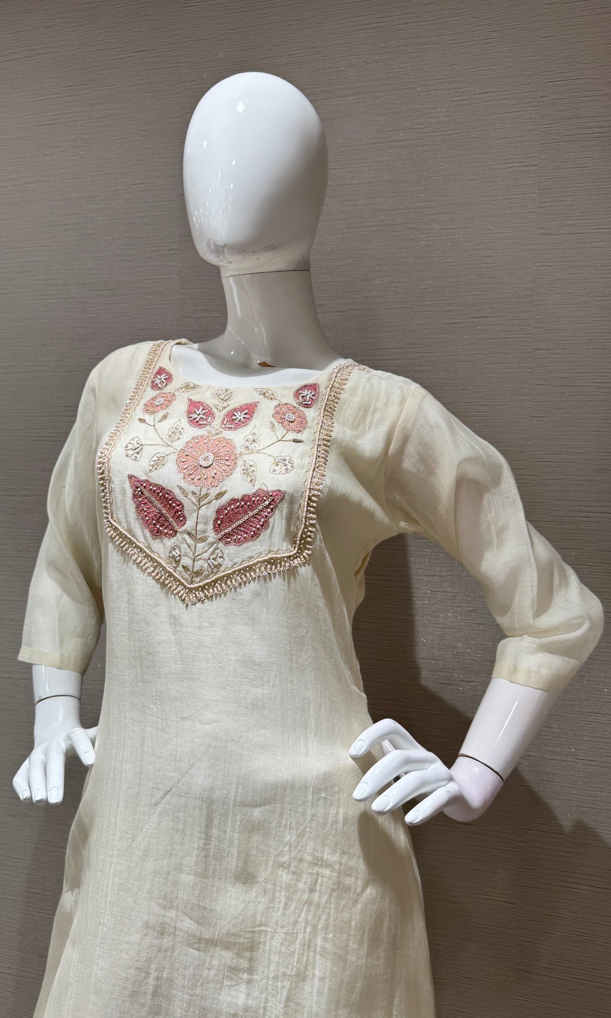 Half White Elegance Floral Embroidered Kurta Set