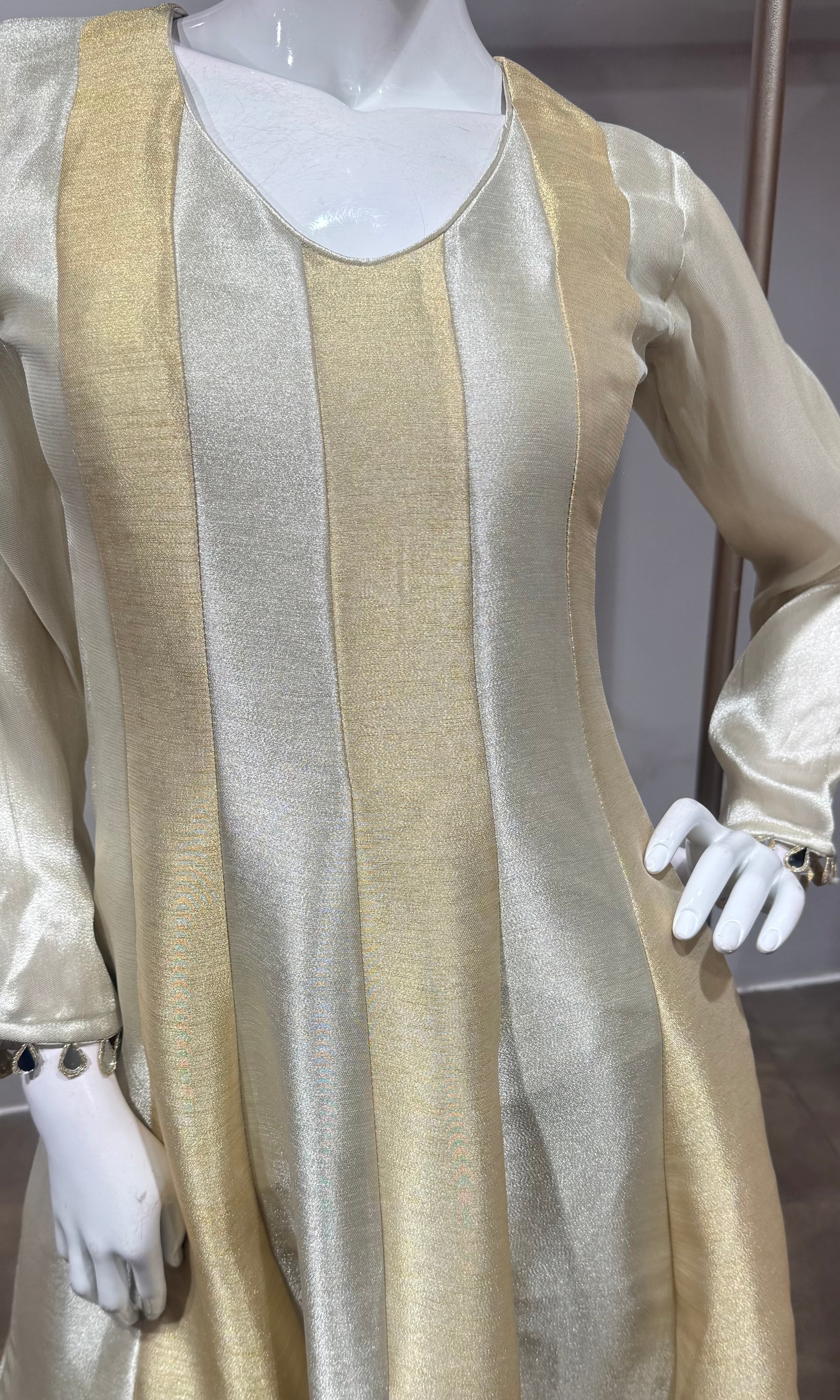 Cream golden tissue anarkali set