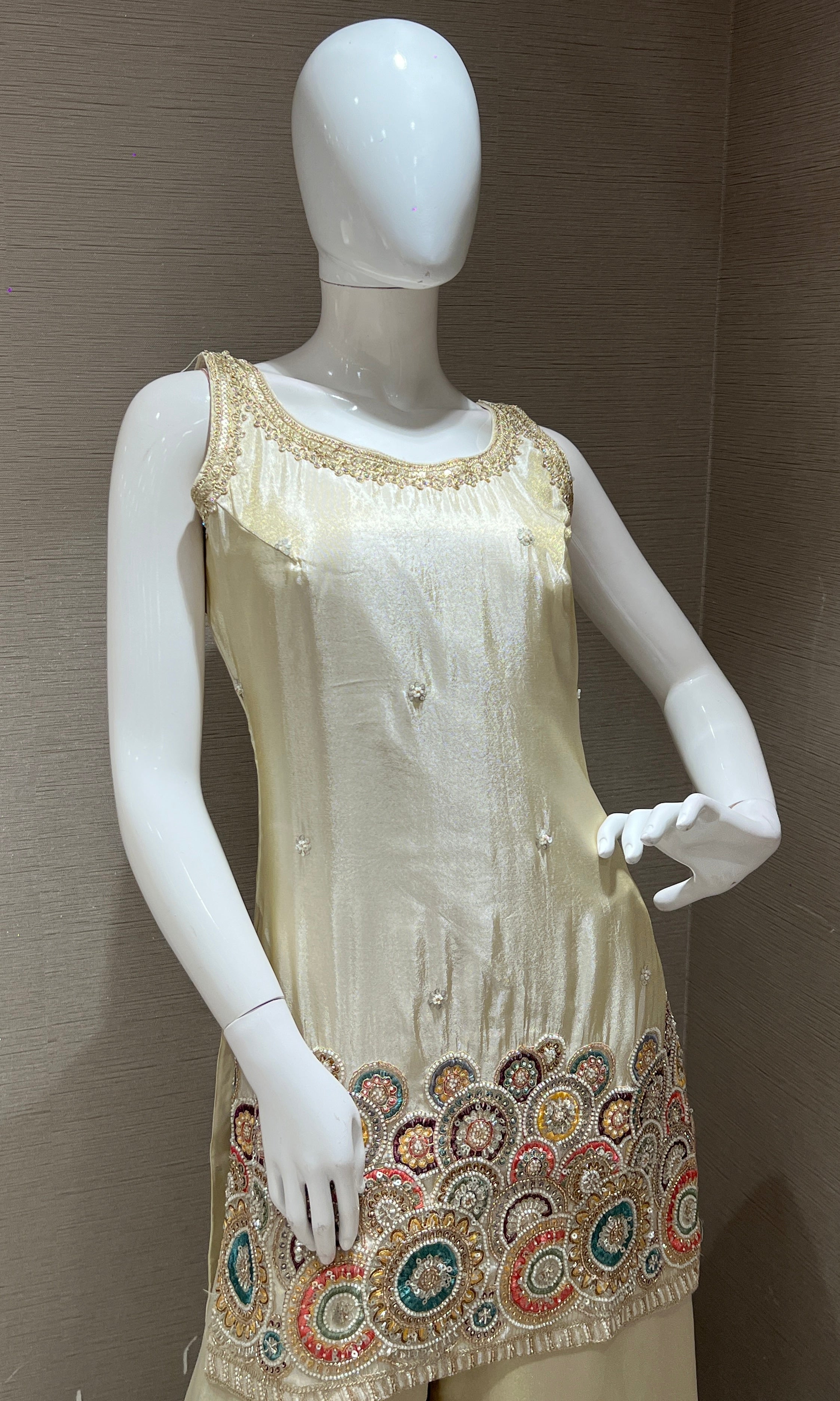 Ivory white shimmer tissue palazzo