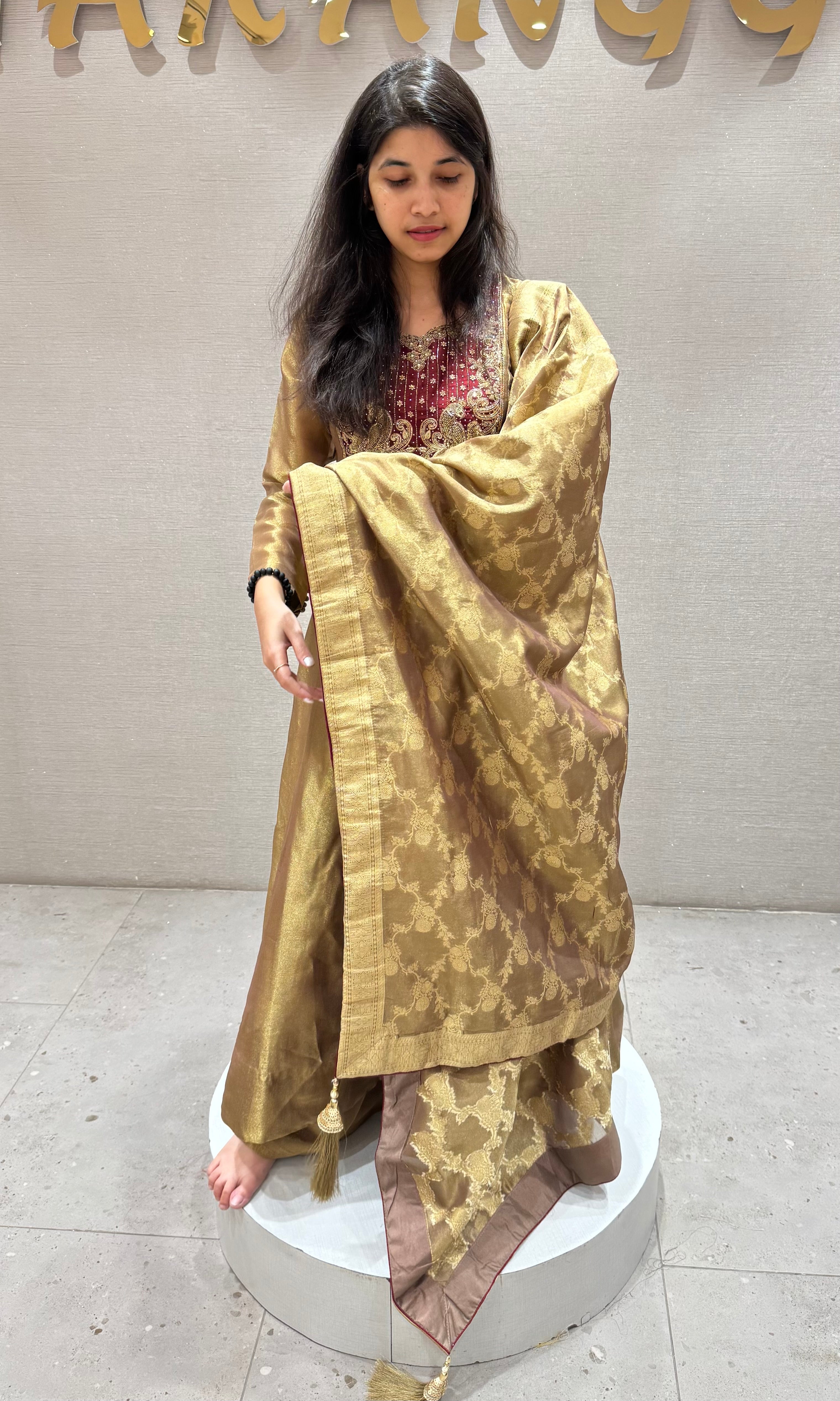 Maroon AND GOLDEN EMBROIDERED ANARKALI