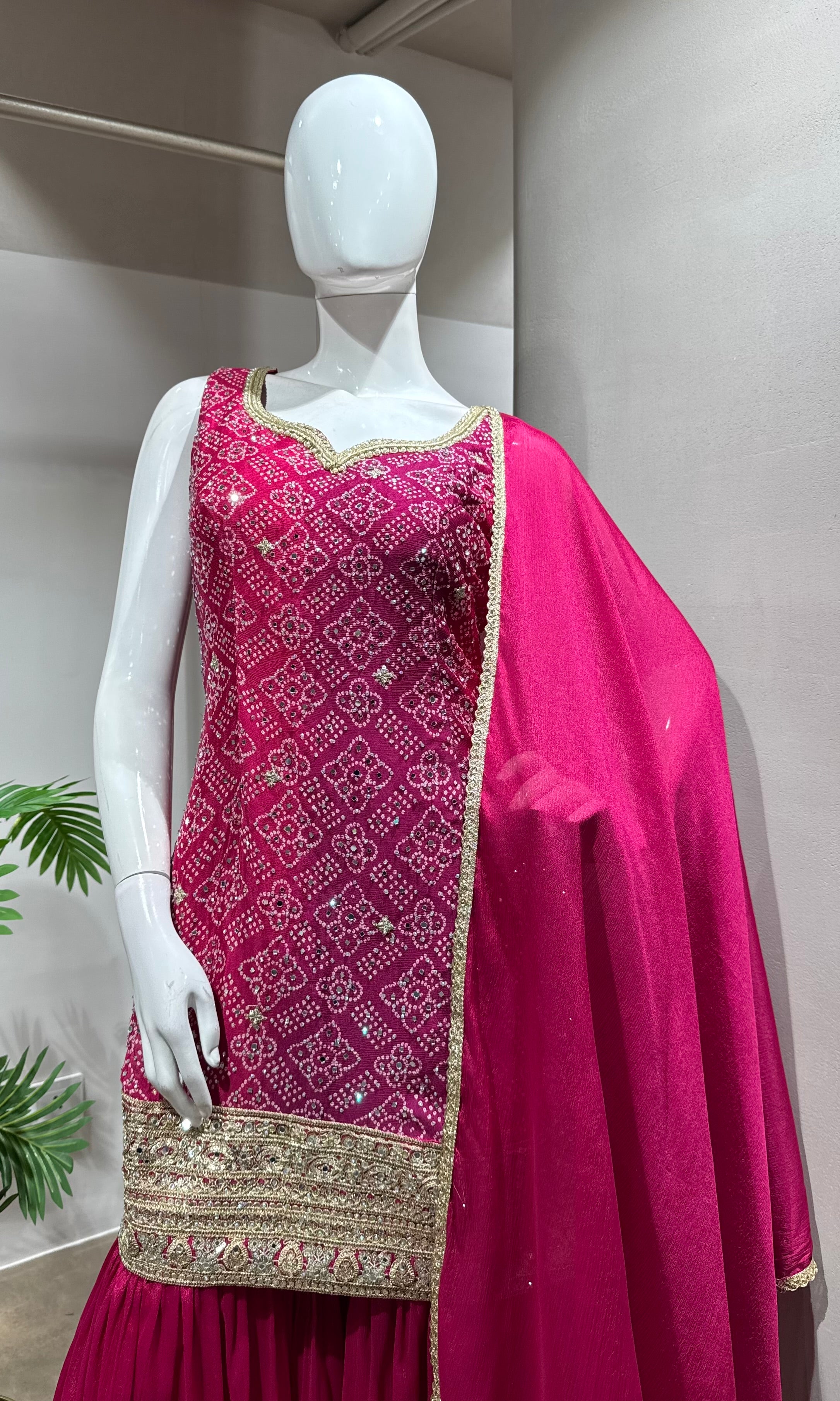 pink and gold embroidered sharara SET