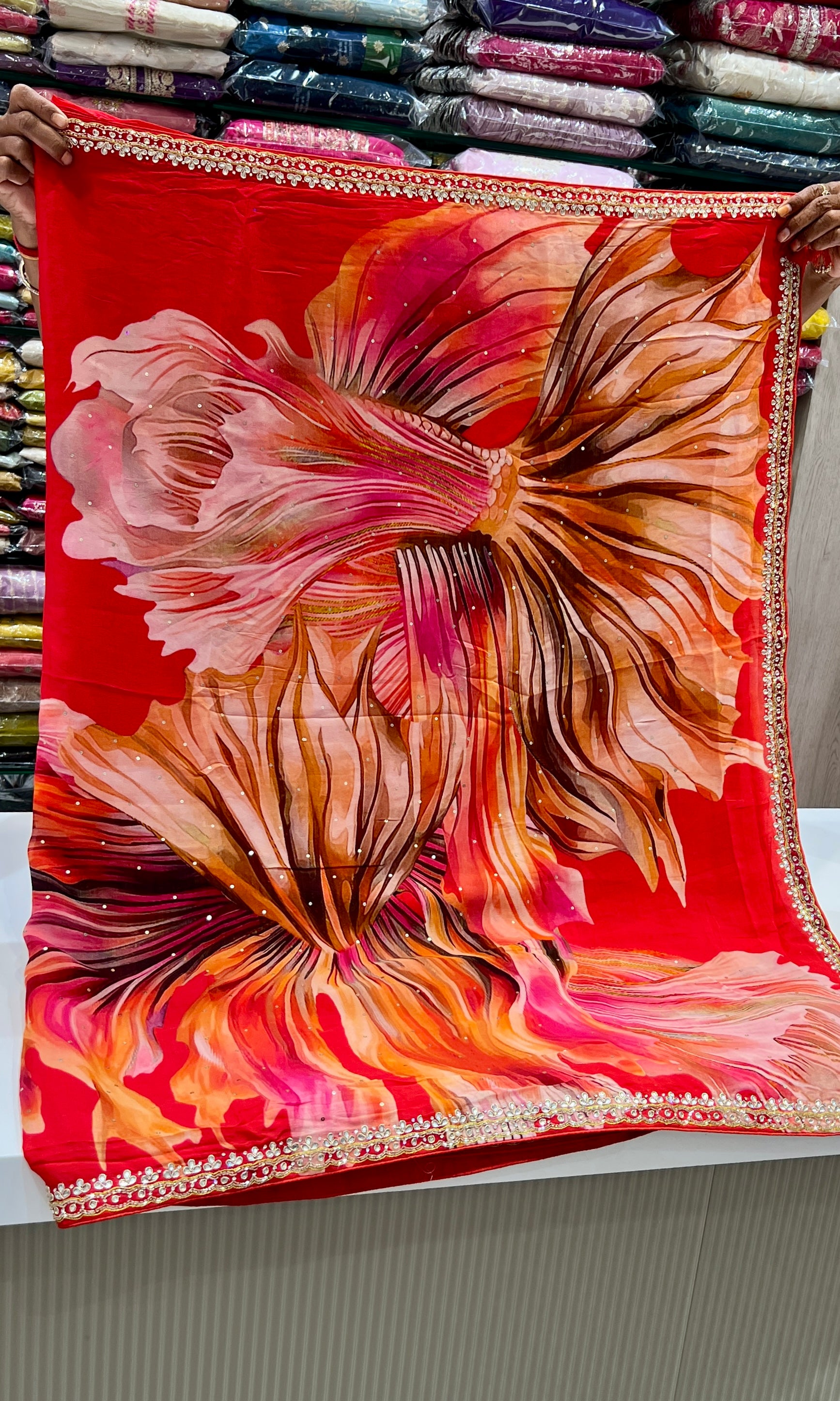 Scarlet Flame Flow Saree
