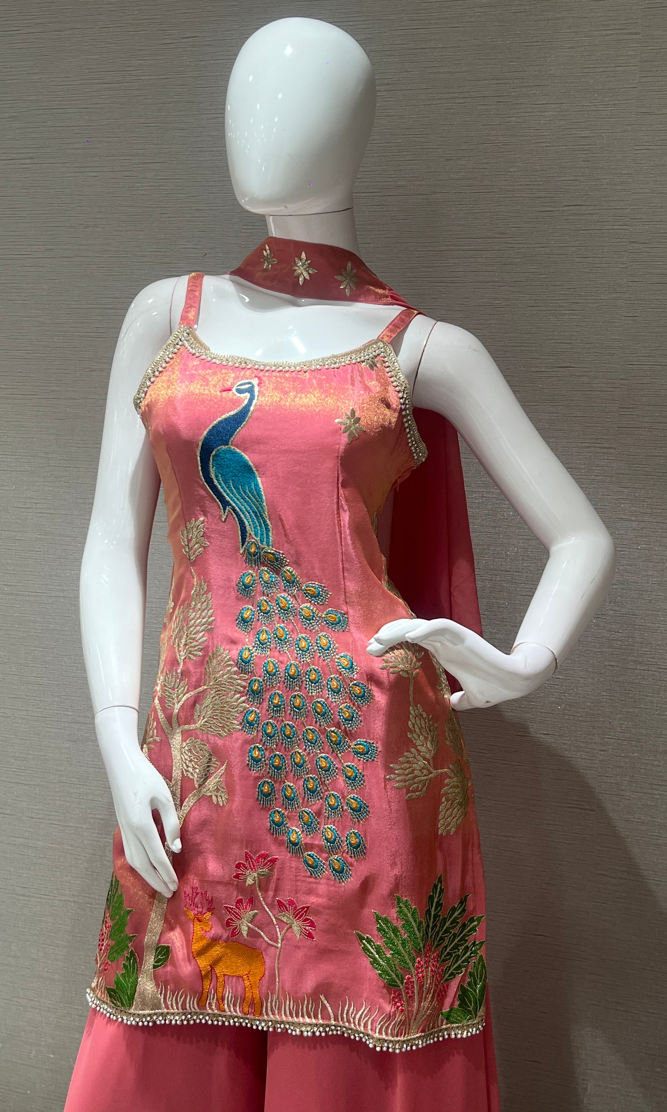 Pink PEACOCK EMBROIDERED Palazzo