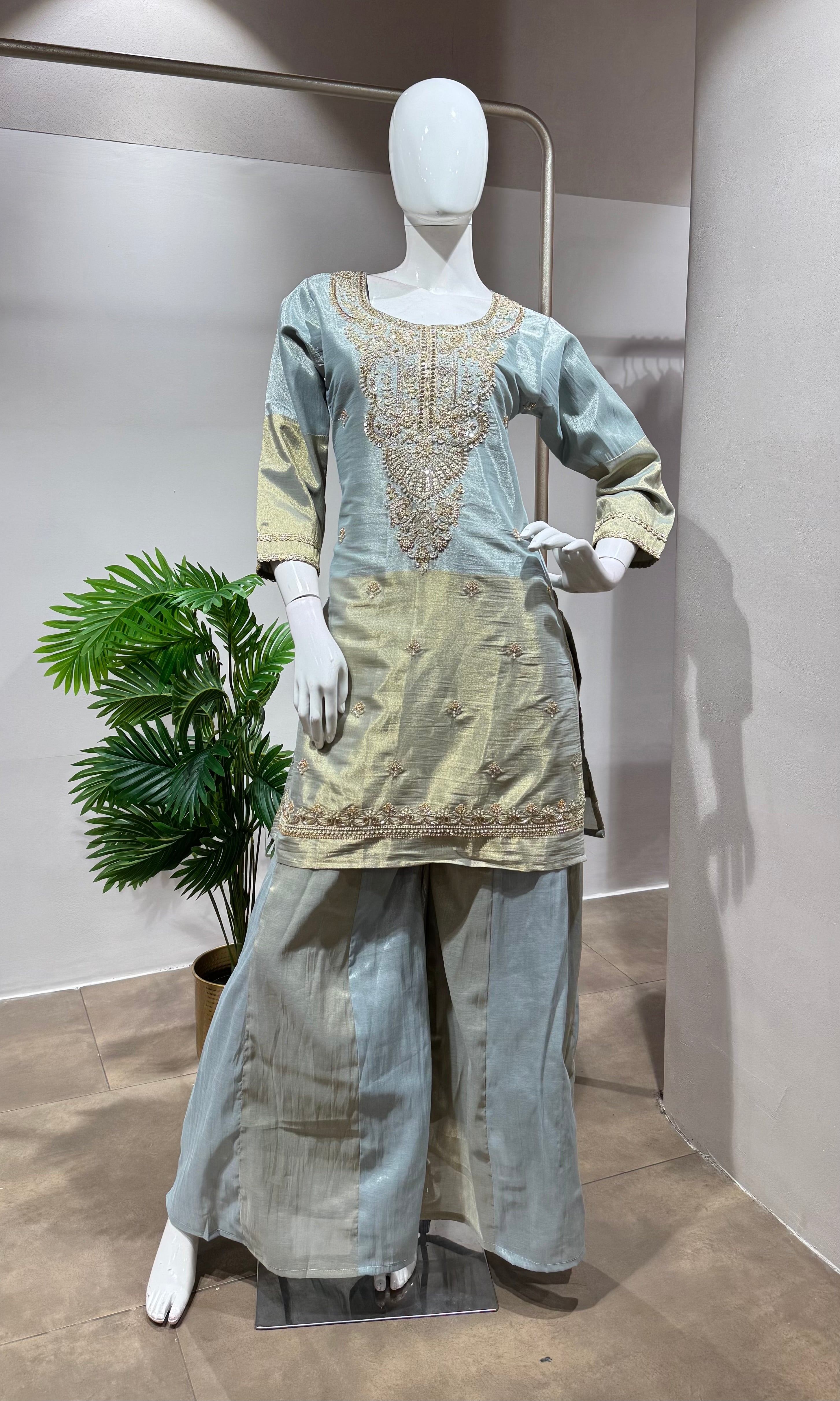 GREY Embroidered SHARARA Suit with Dupatta