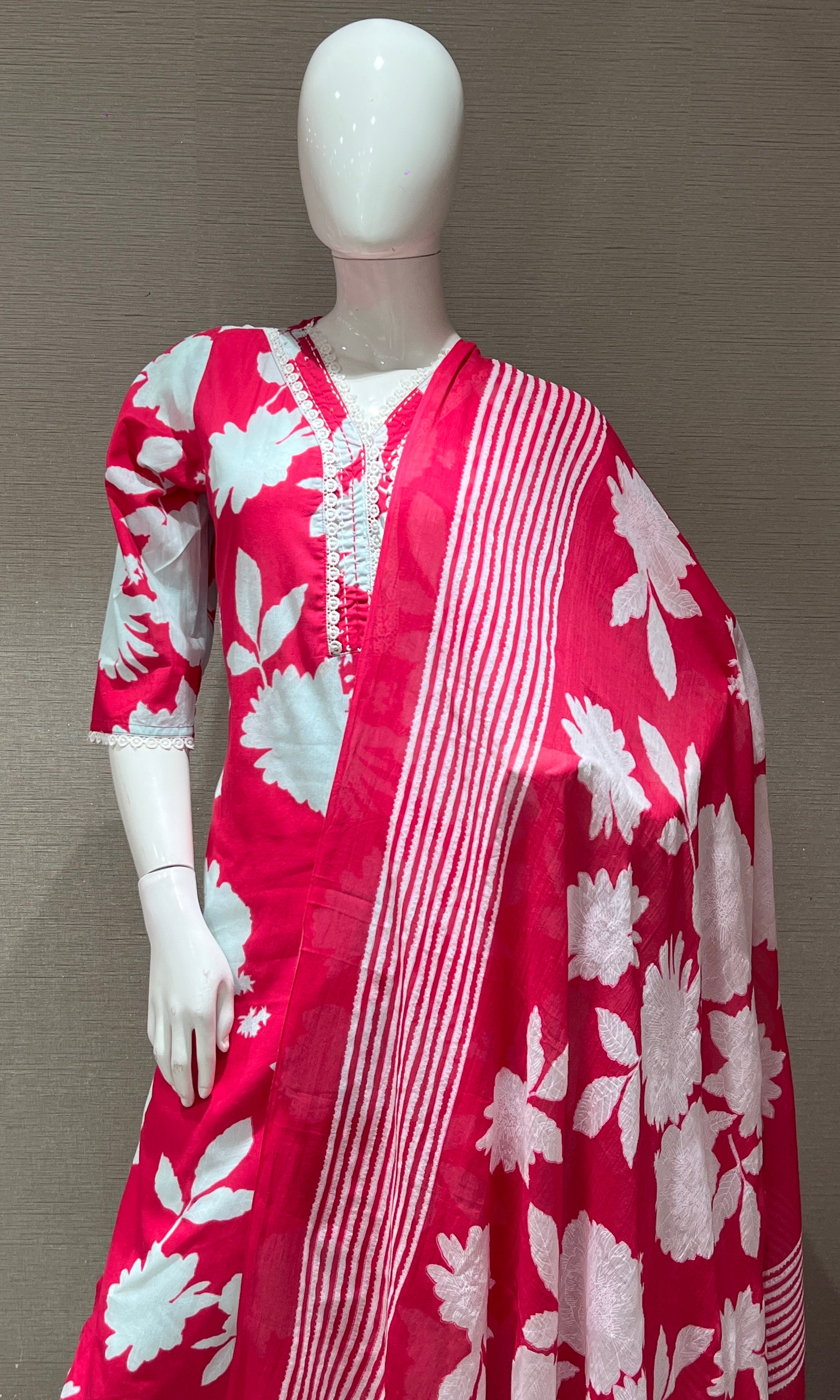 Pink AND White FLORAL Printed Kurta Set