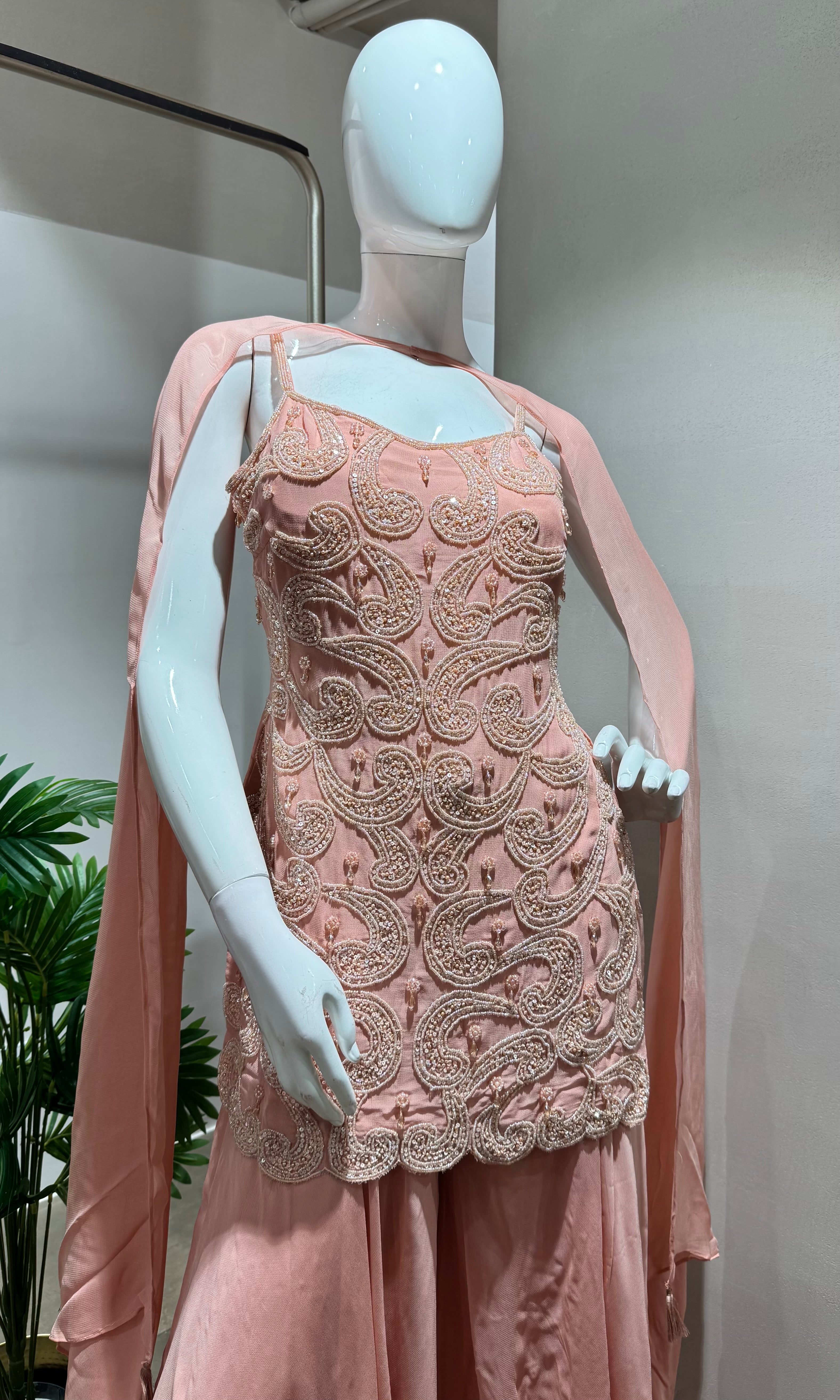 PEACH SHARARA Set with floral Embroidery