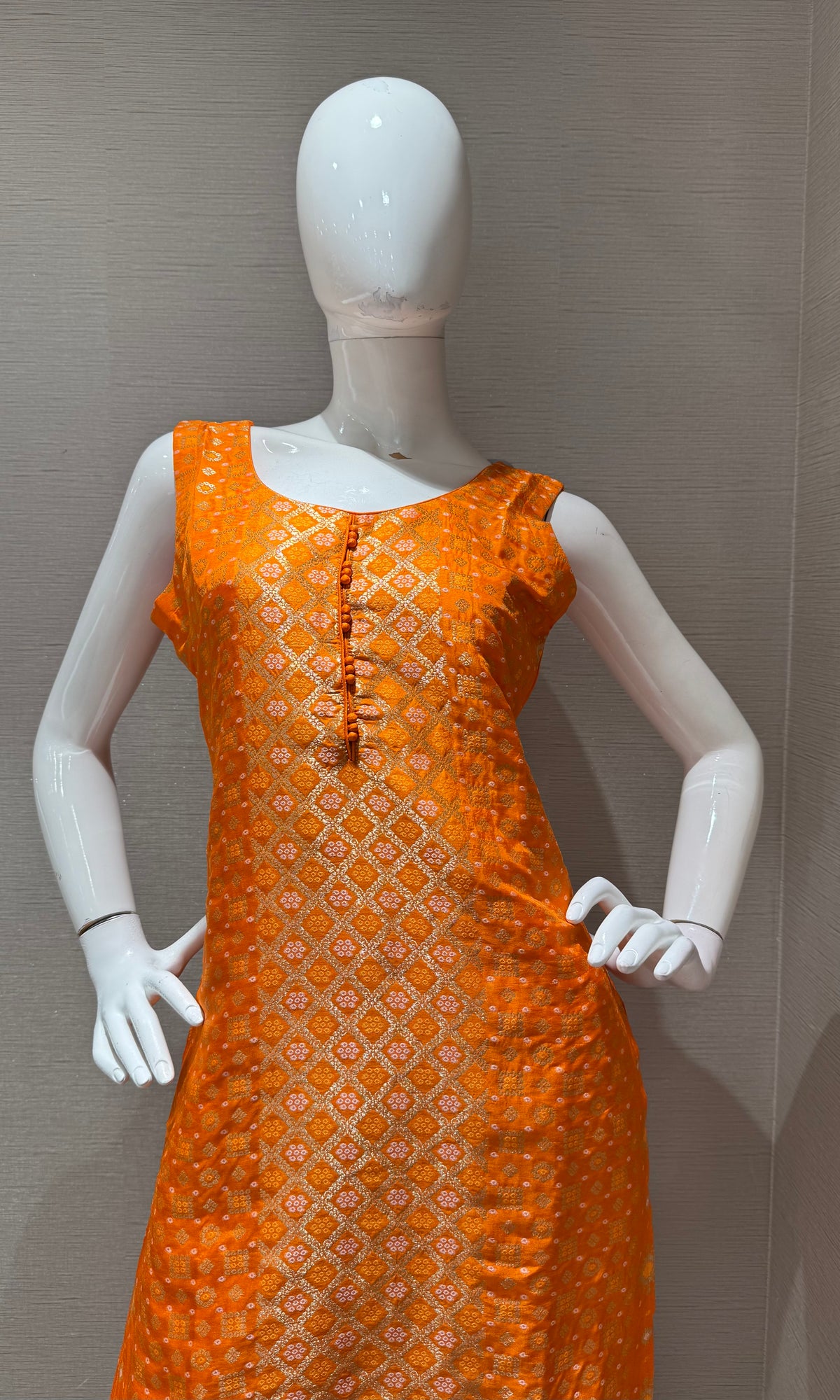 Orange Banarasi Silk Kurta Set with Gold border Dupatta