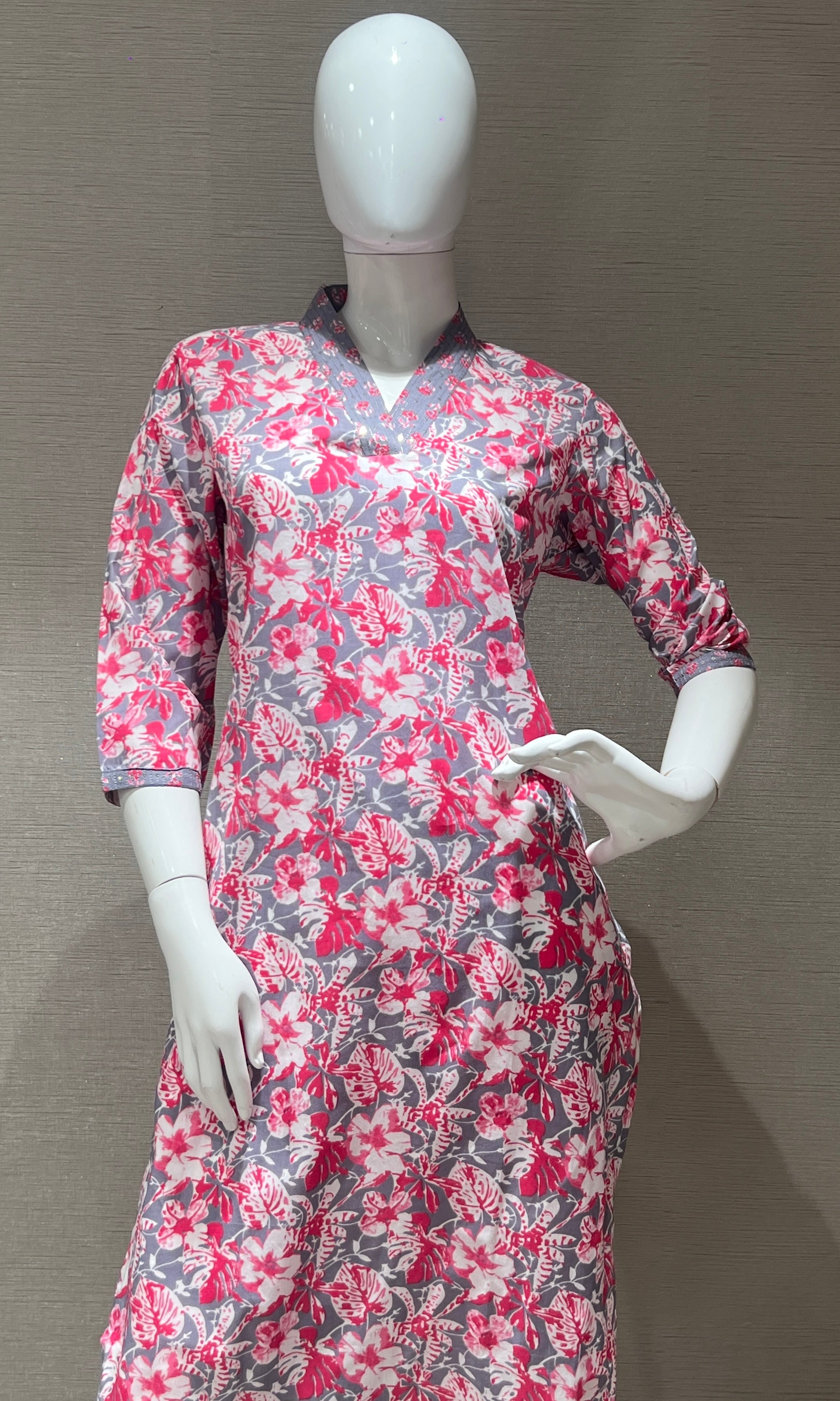 Pink and Grey Floral Printed Kurti top