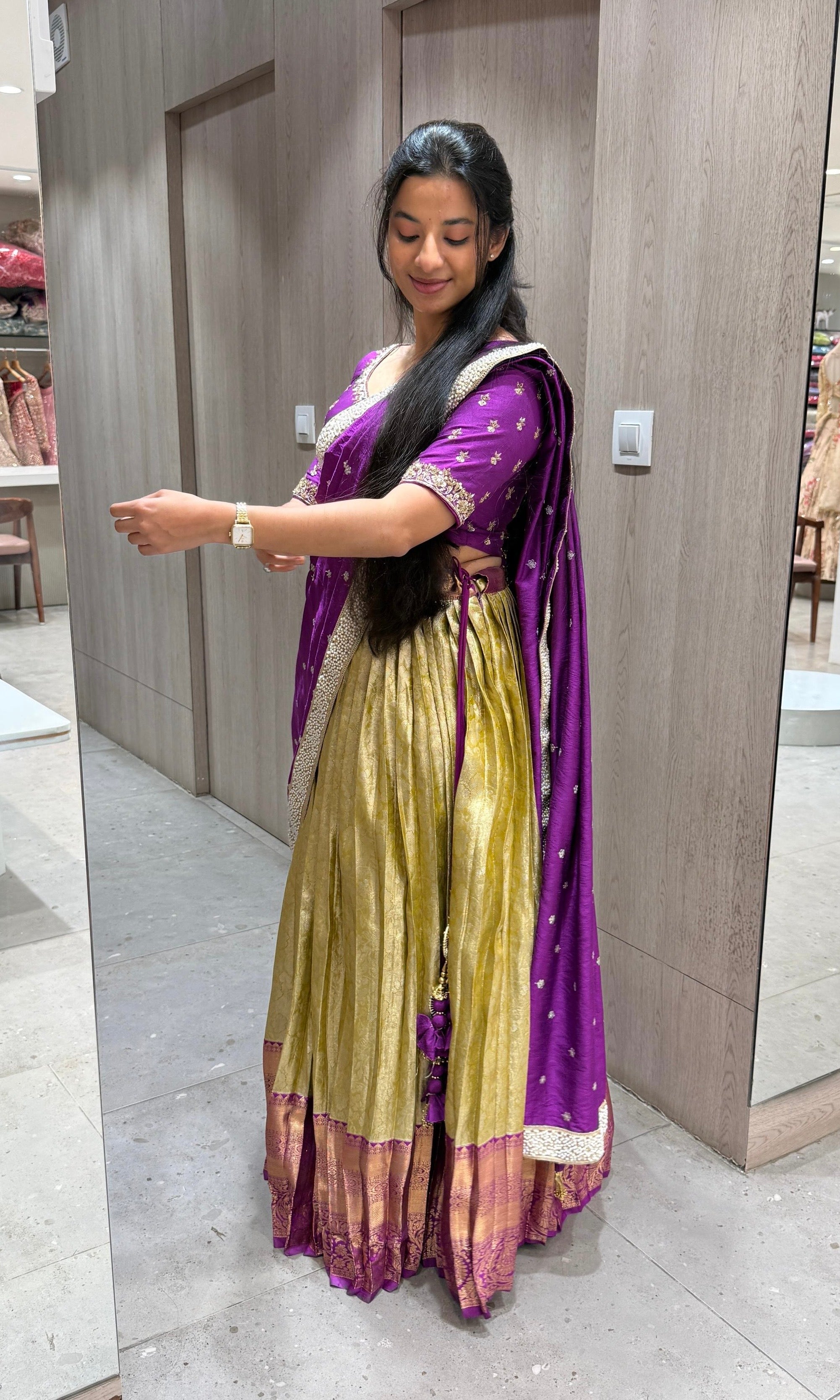 PURPLE Gold kanchi pattu Lehenga