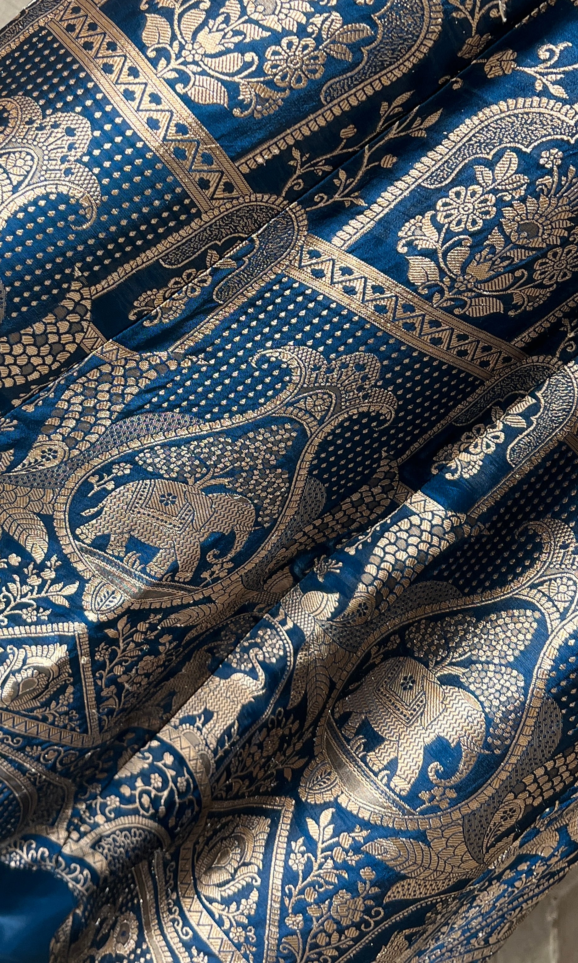 Peacock Blue Anarkali with Gold Print embroidery