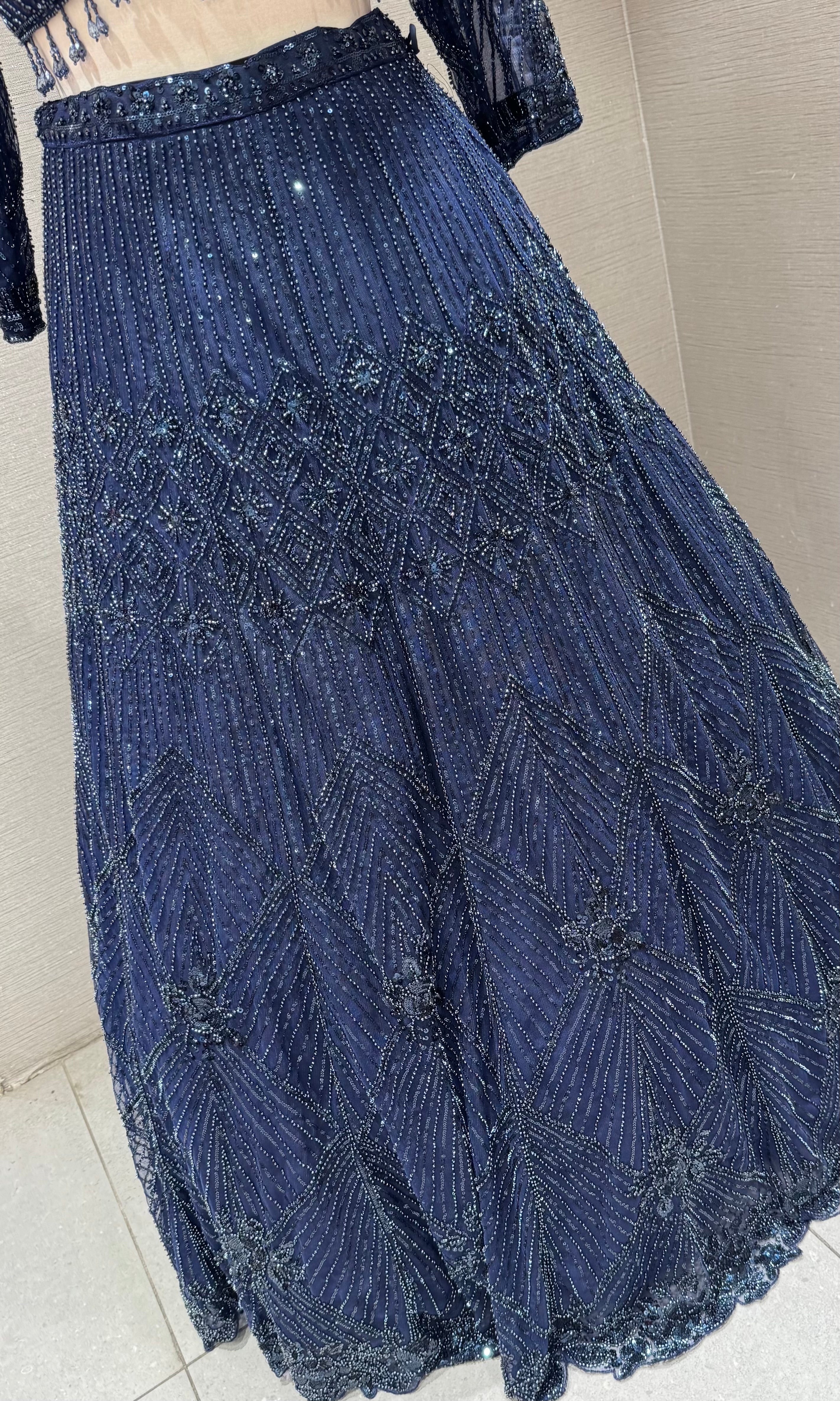 Navy Blue Sequined Lehenga Choli with Net Dupatta
