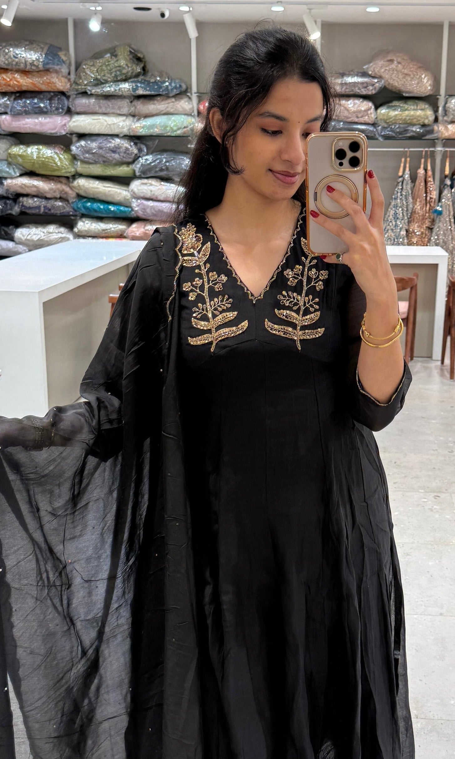 Black and Gold Embroidered Kurta Set