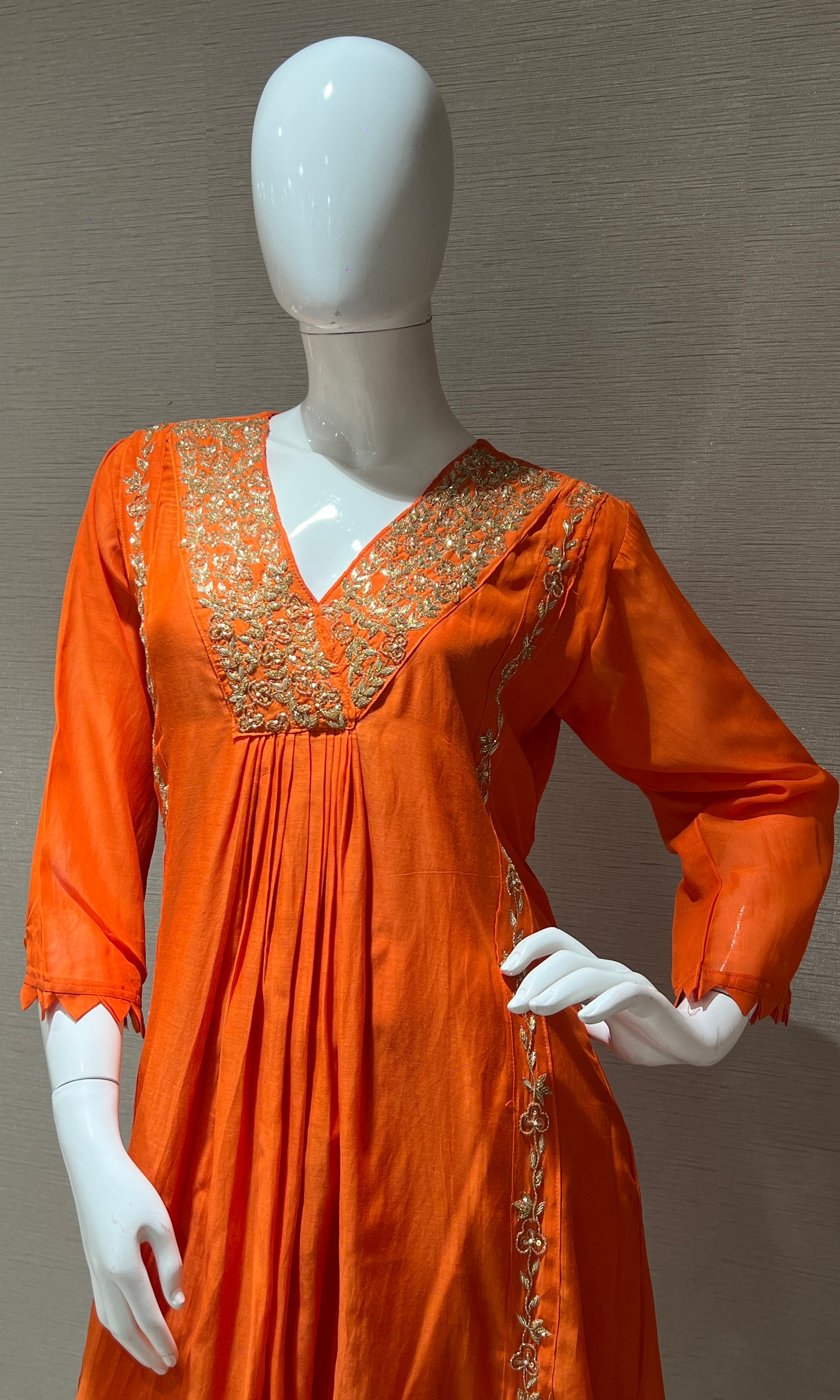 Orange Mul Chanderi kurta set