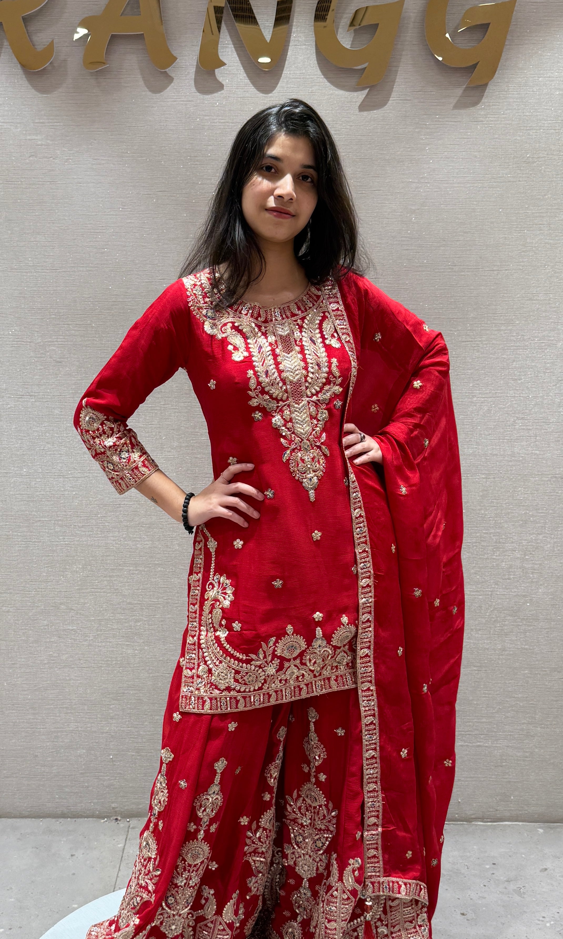 Royal Red embroidered Sharara Set