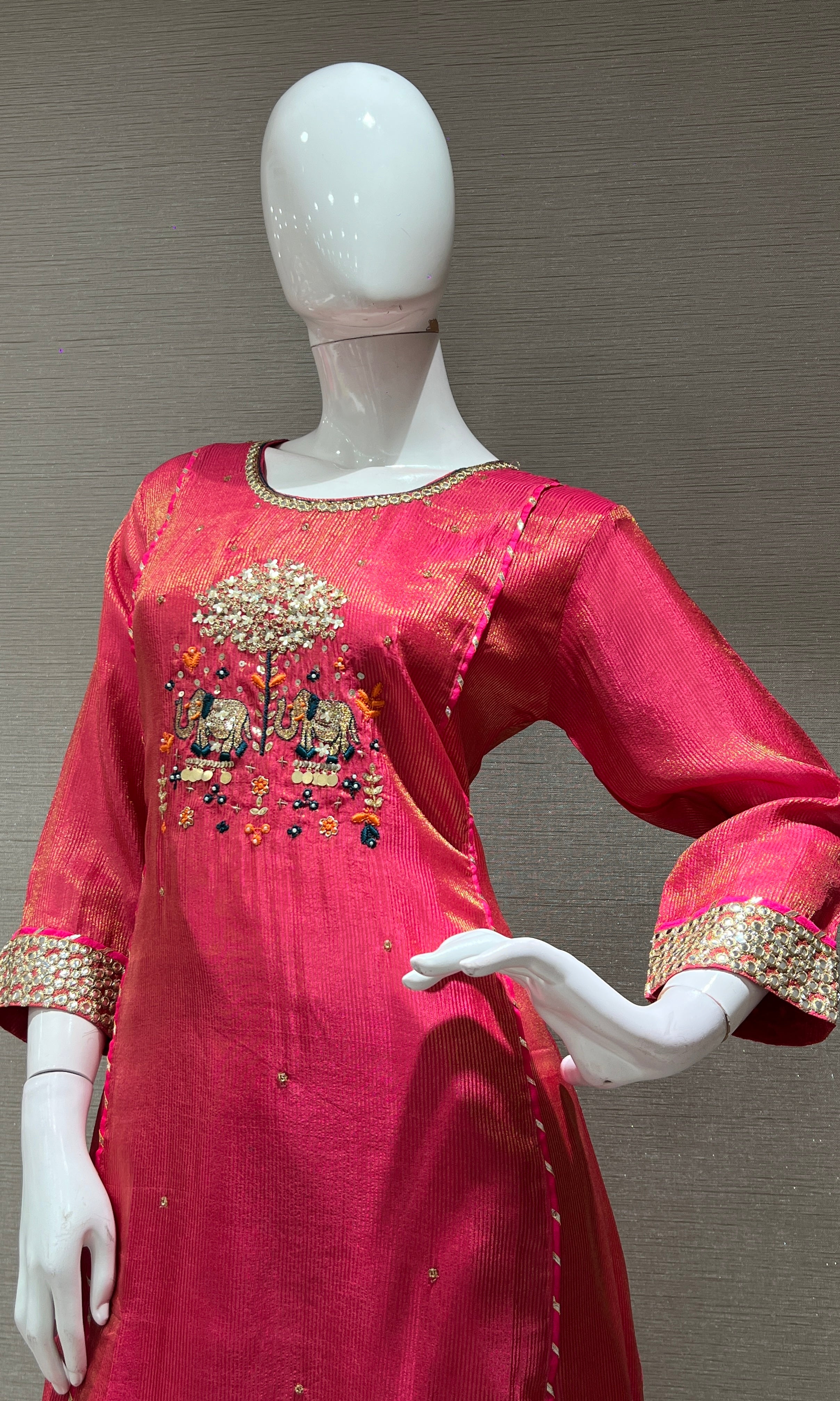 pink EMBROIDERED kurta set with dupatta