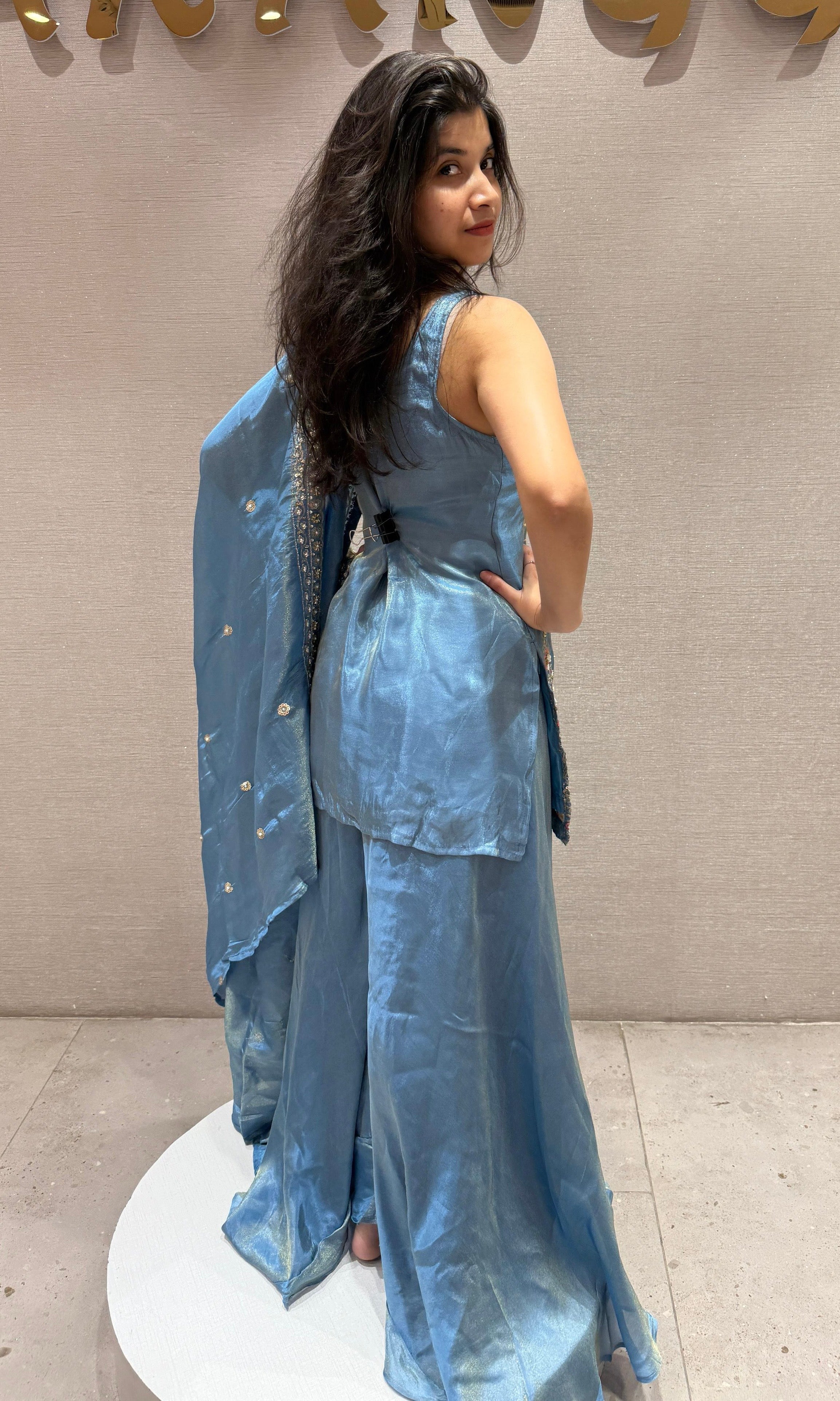 Light Blue Shimmer Palazzo Set