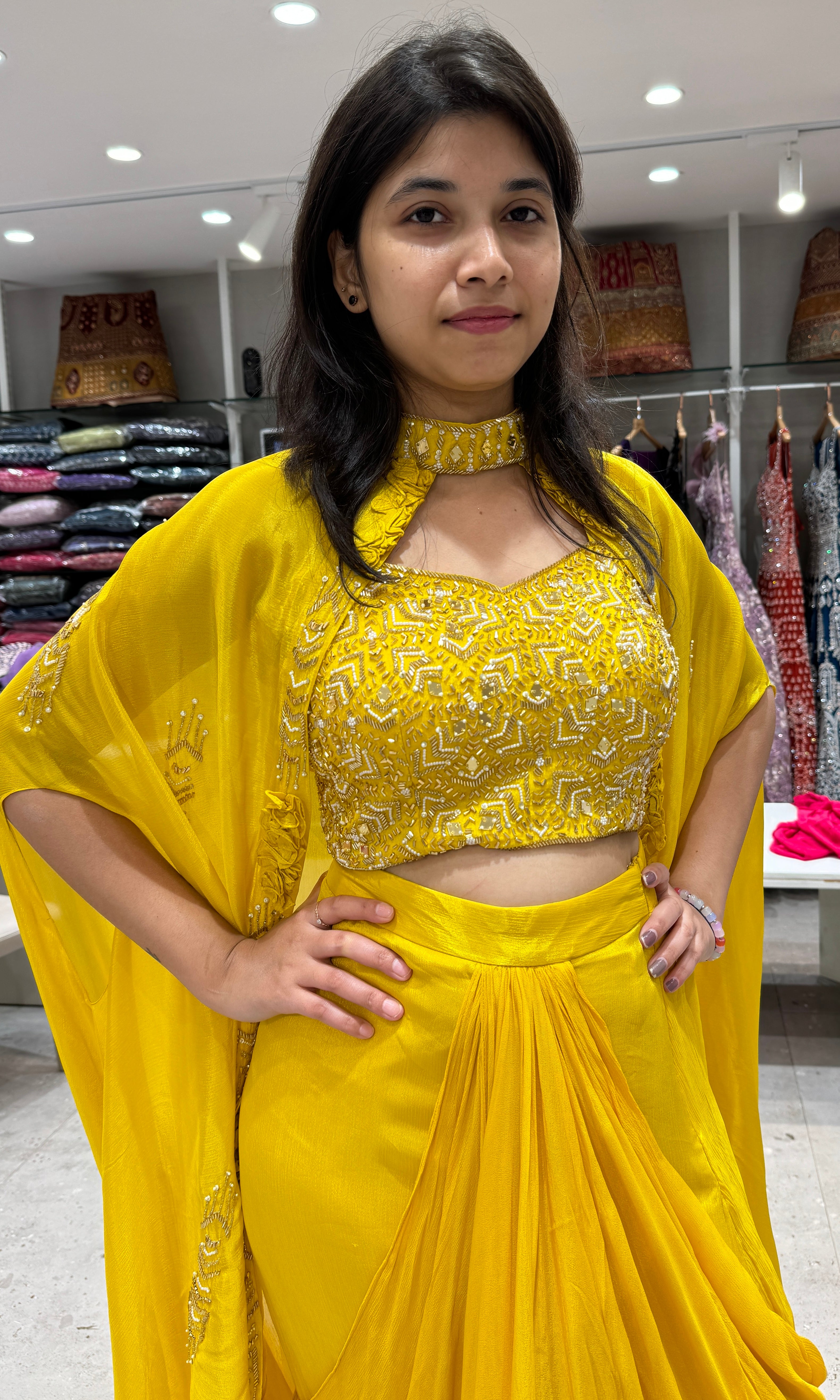 Yellow dress with cape