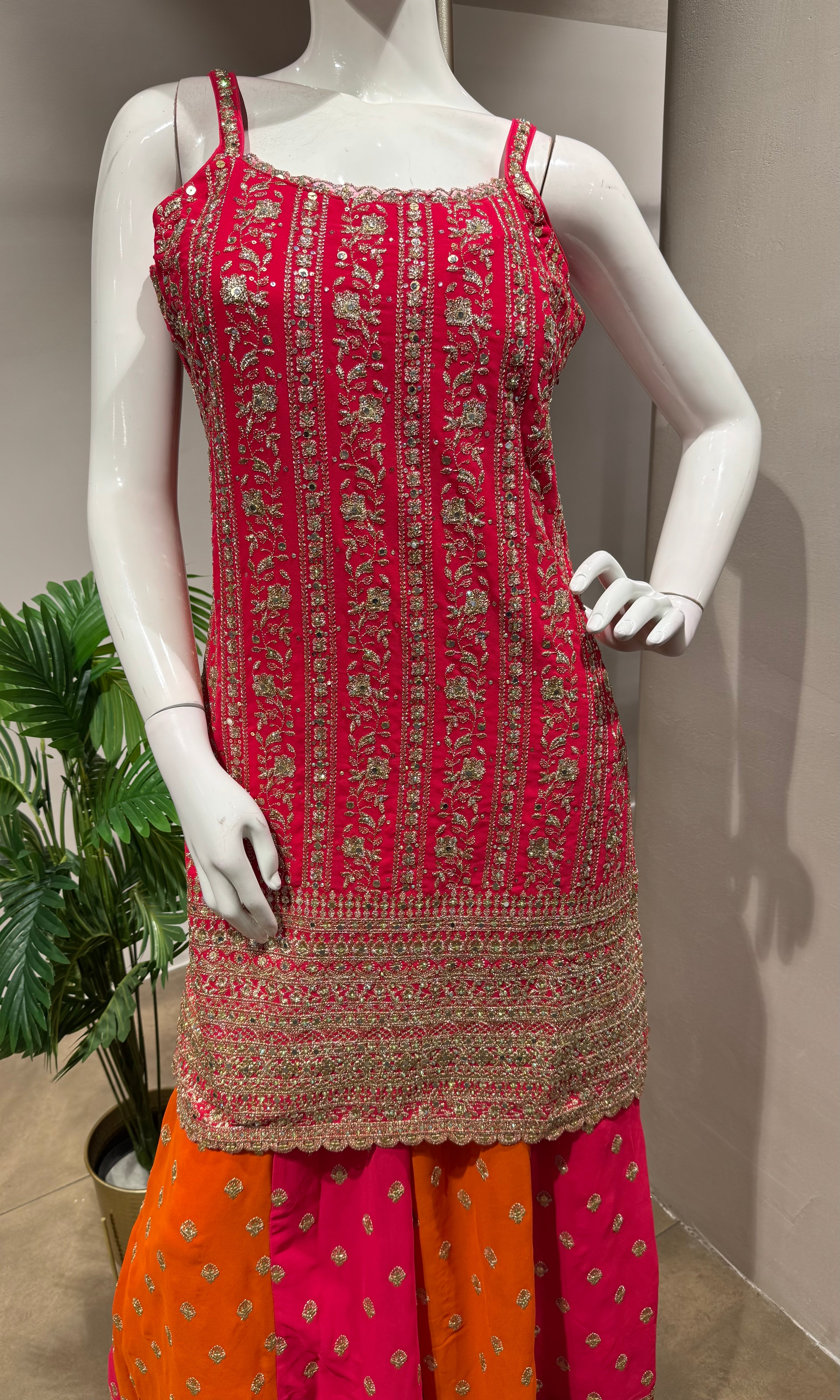 PINK AND ORANGE EMBROIDERED SHARARA SET