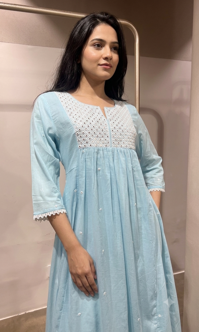 Sea Blue Embroidered frock