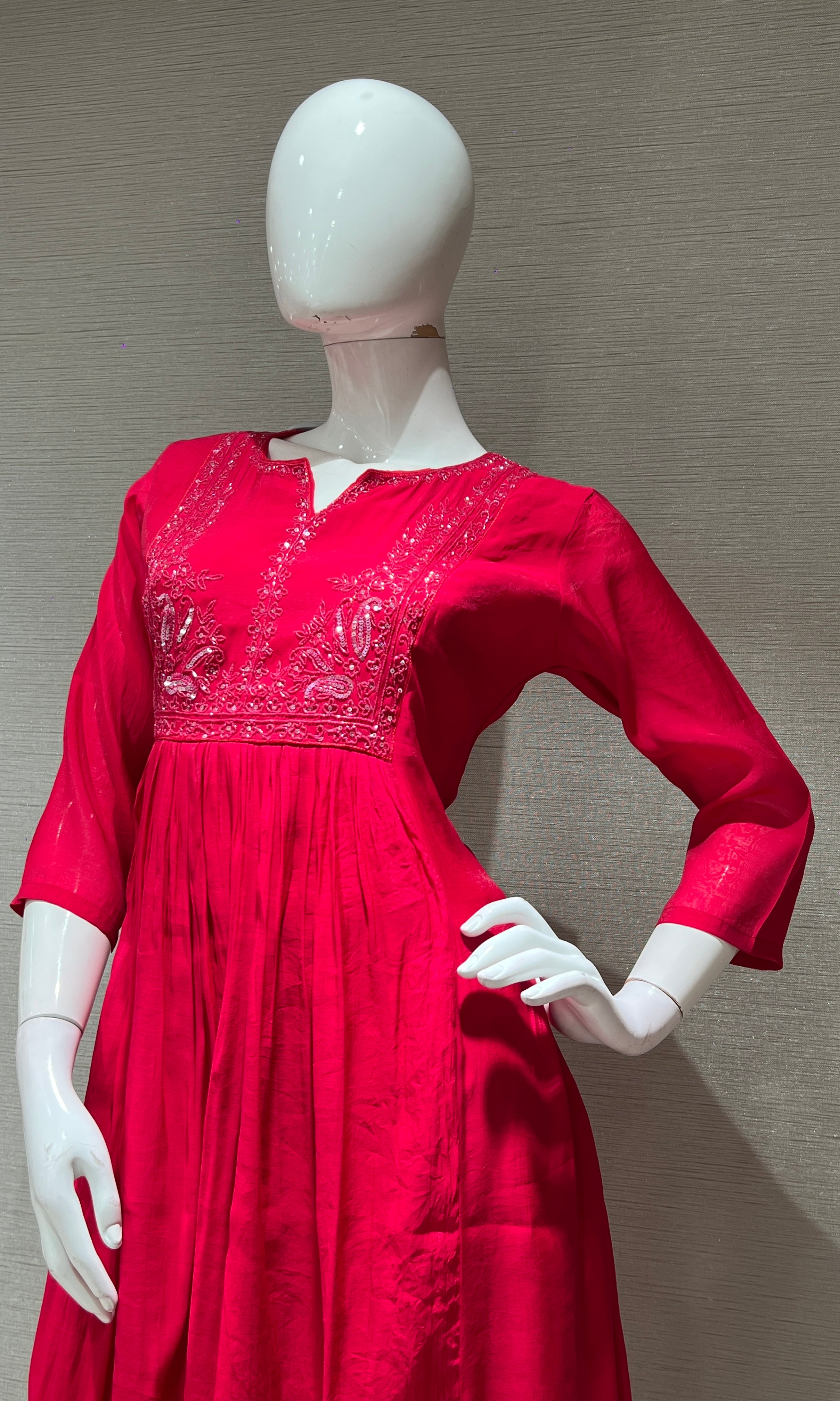 PINK MUL CHANDERI kurta set with palazzo pants