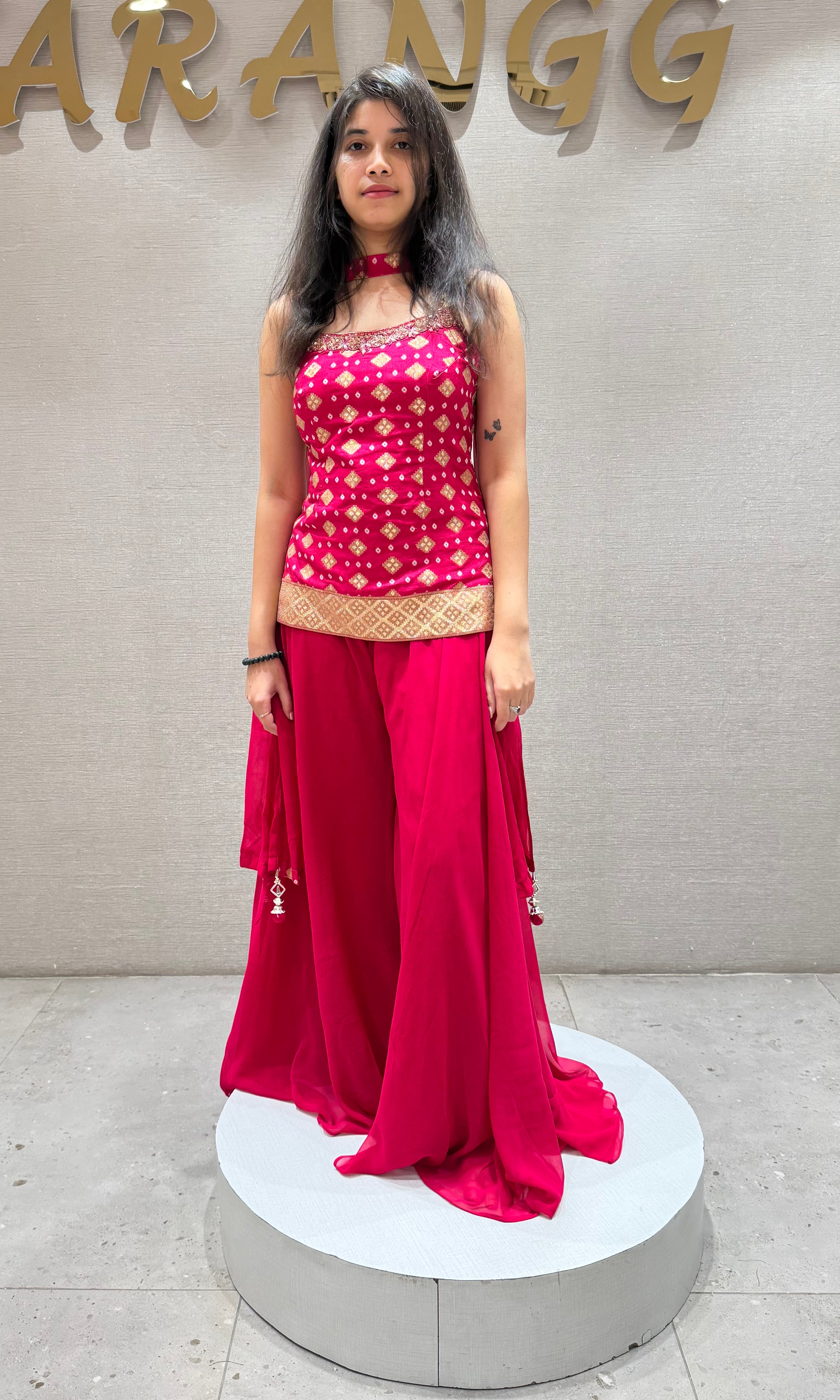 Rani pink EMBROIDERED SHARARA SET