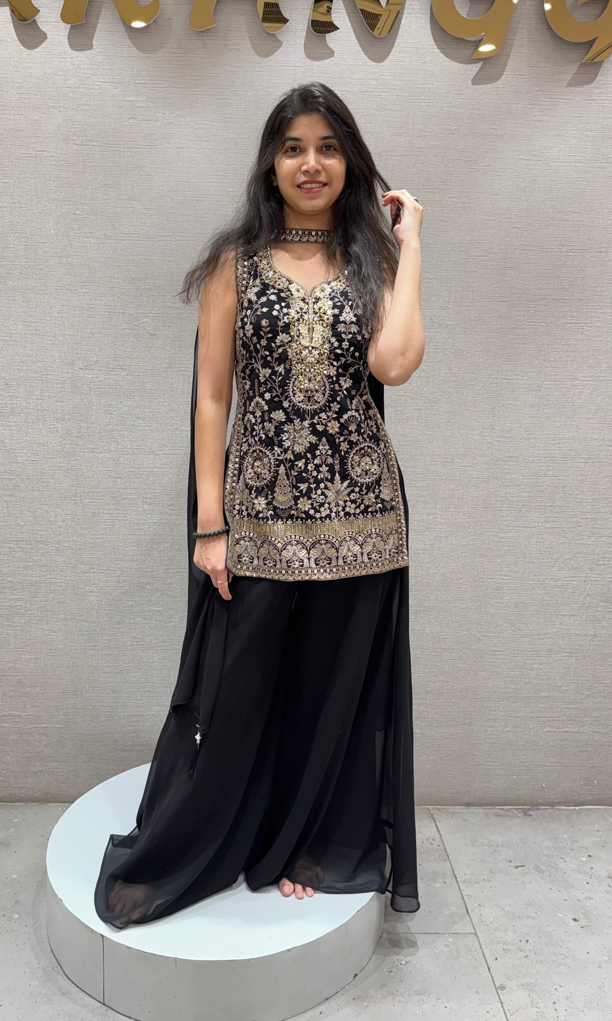 Black GOLDEN EMBROIDERED SHARARA SET