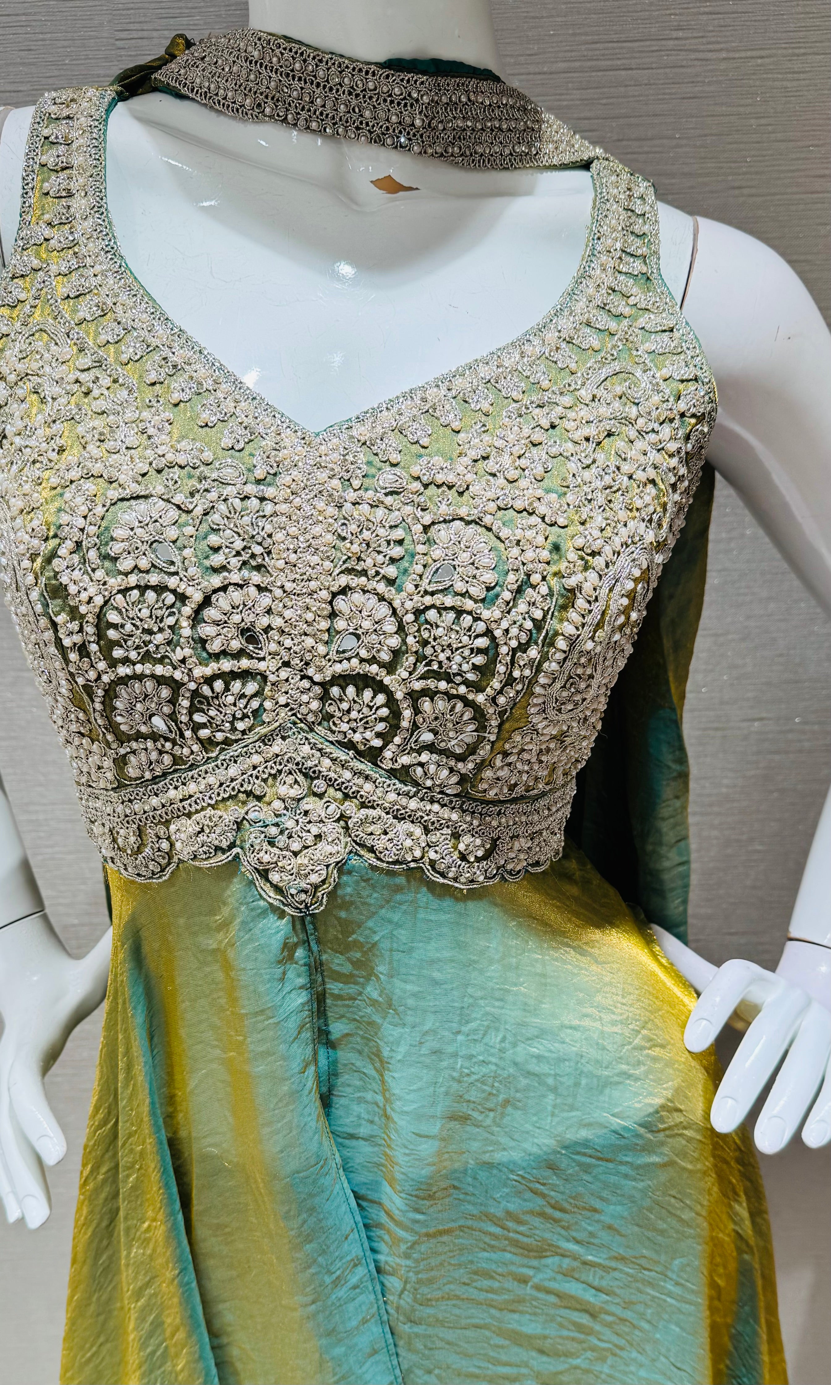 Olive Green Shimmer Tissue Palazzo set