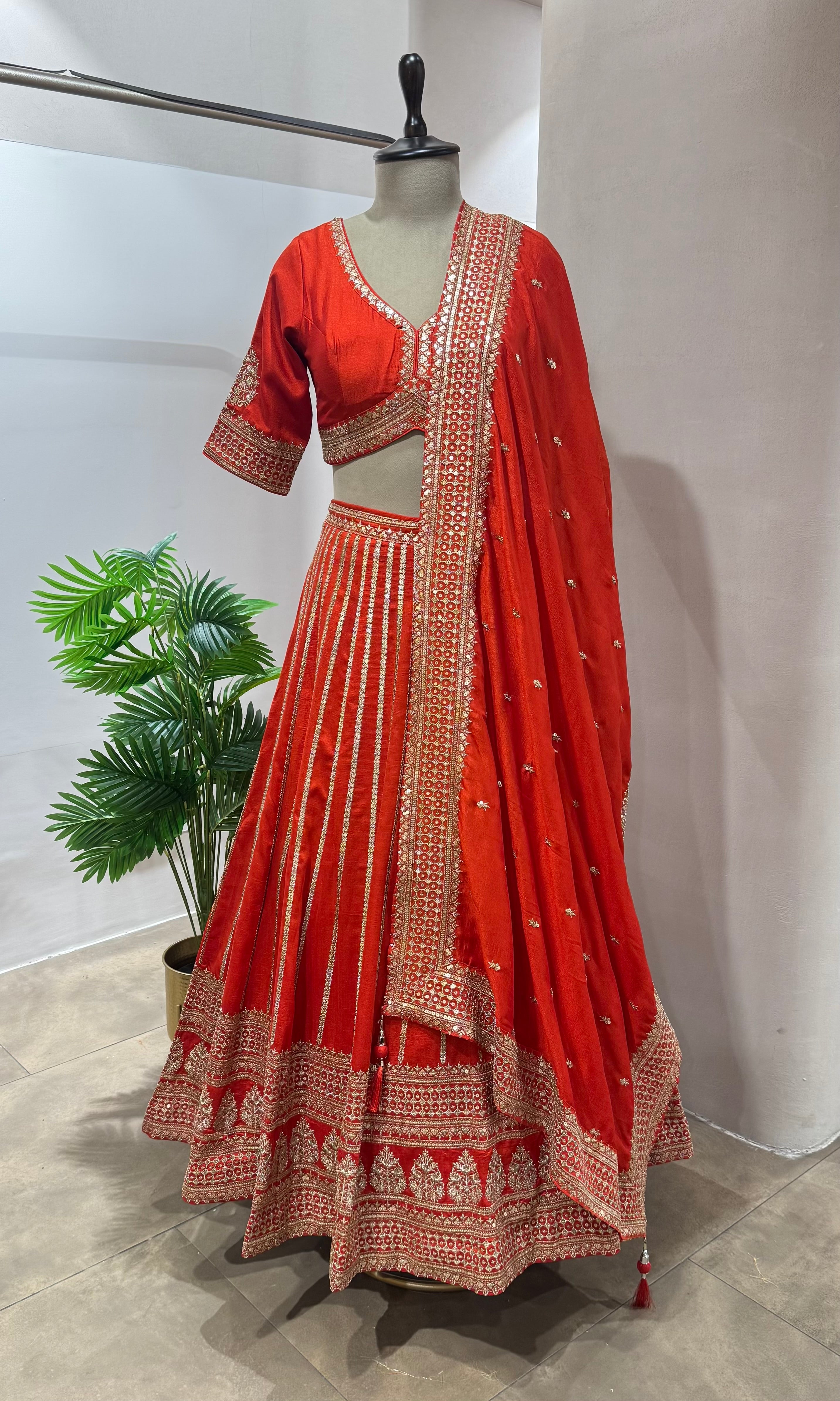 Orange GOLDEN EMBROIDERY Lehenga