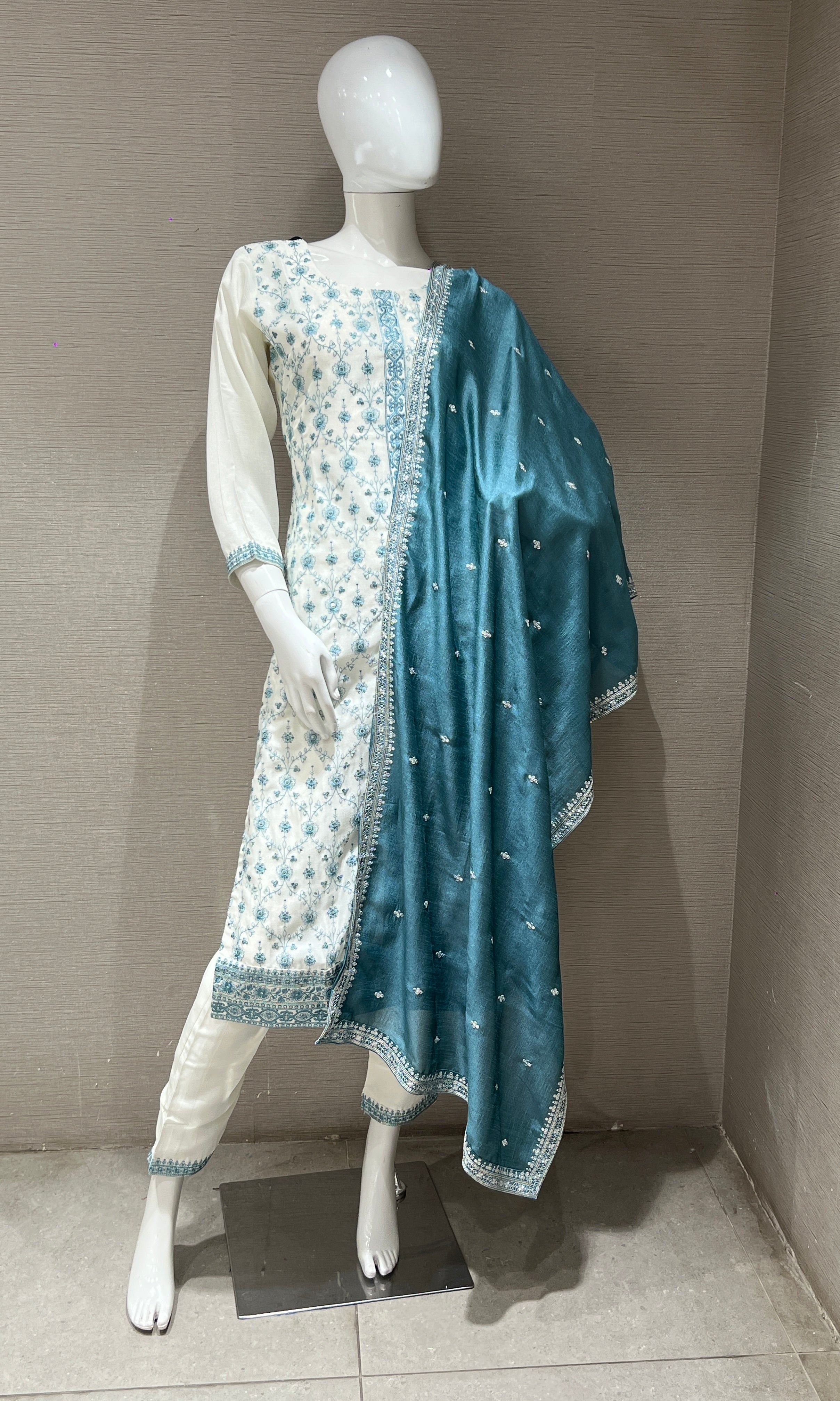 Sea Blue Embroidered Kurta Set