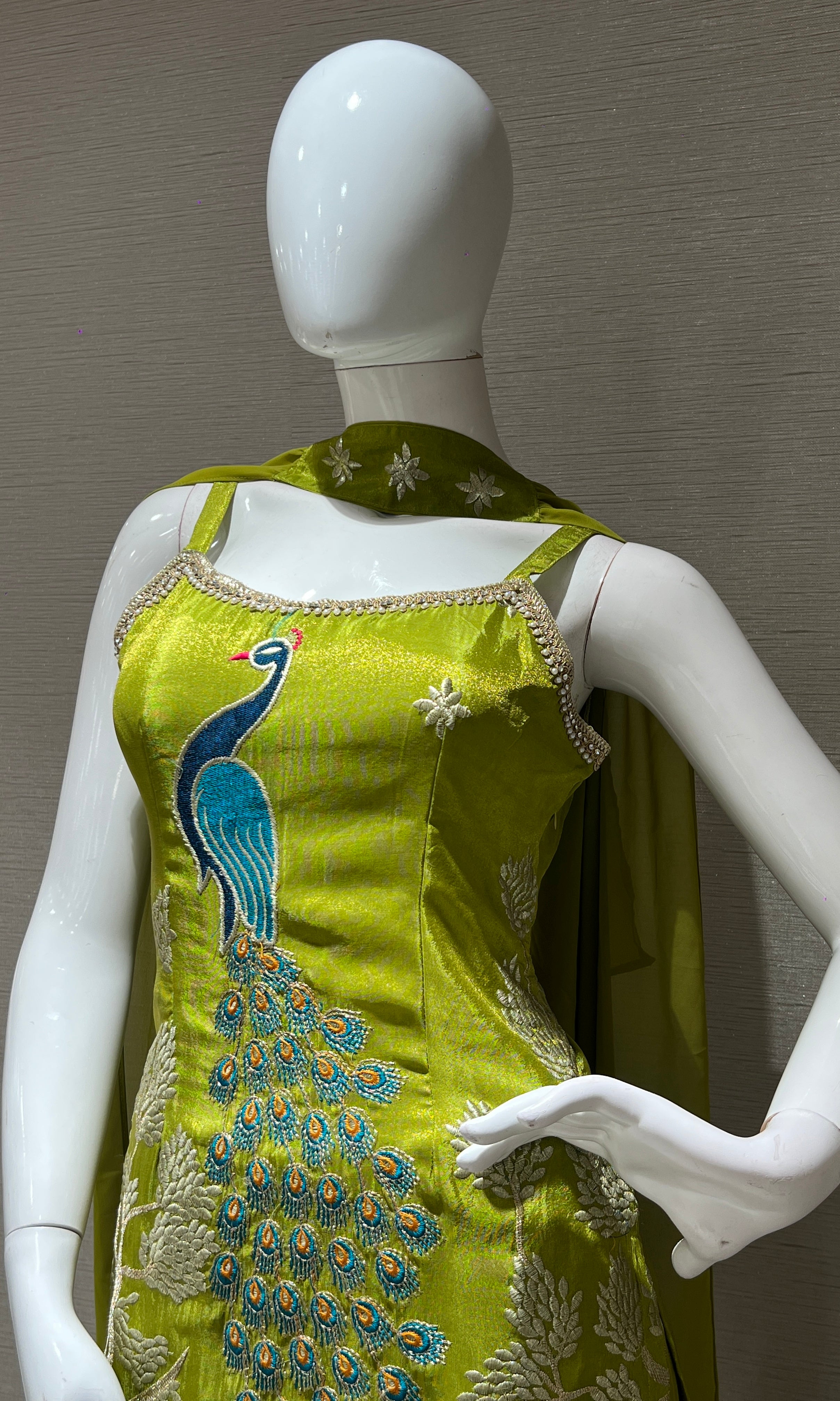 GREEN PEACOCK EMBROIDERED PALAZZO