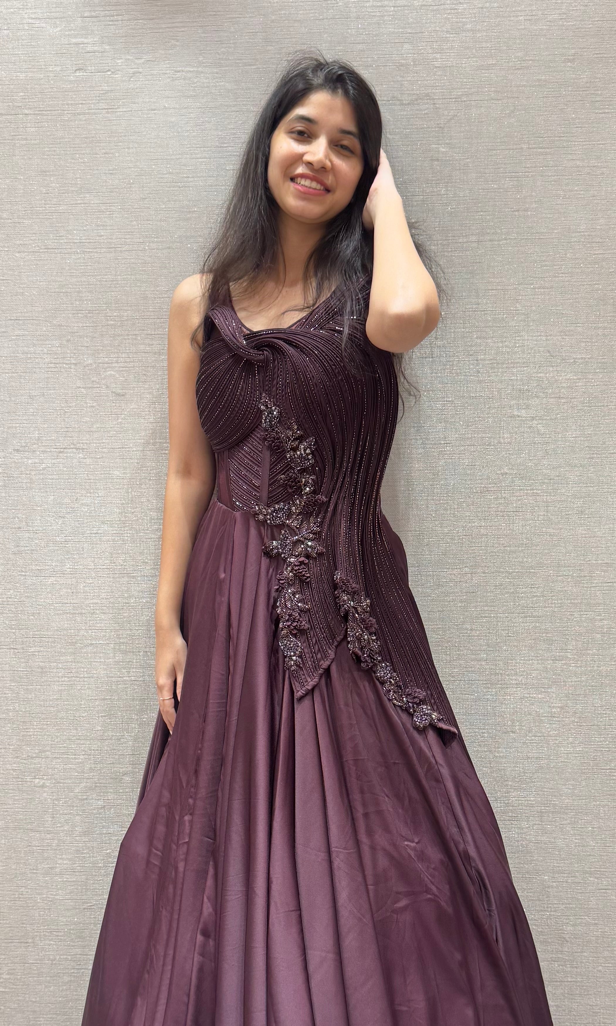 Wine FLORAL EMBELLISHED GOWN