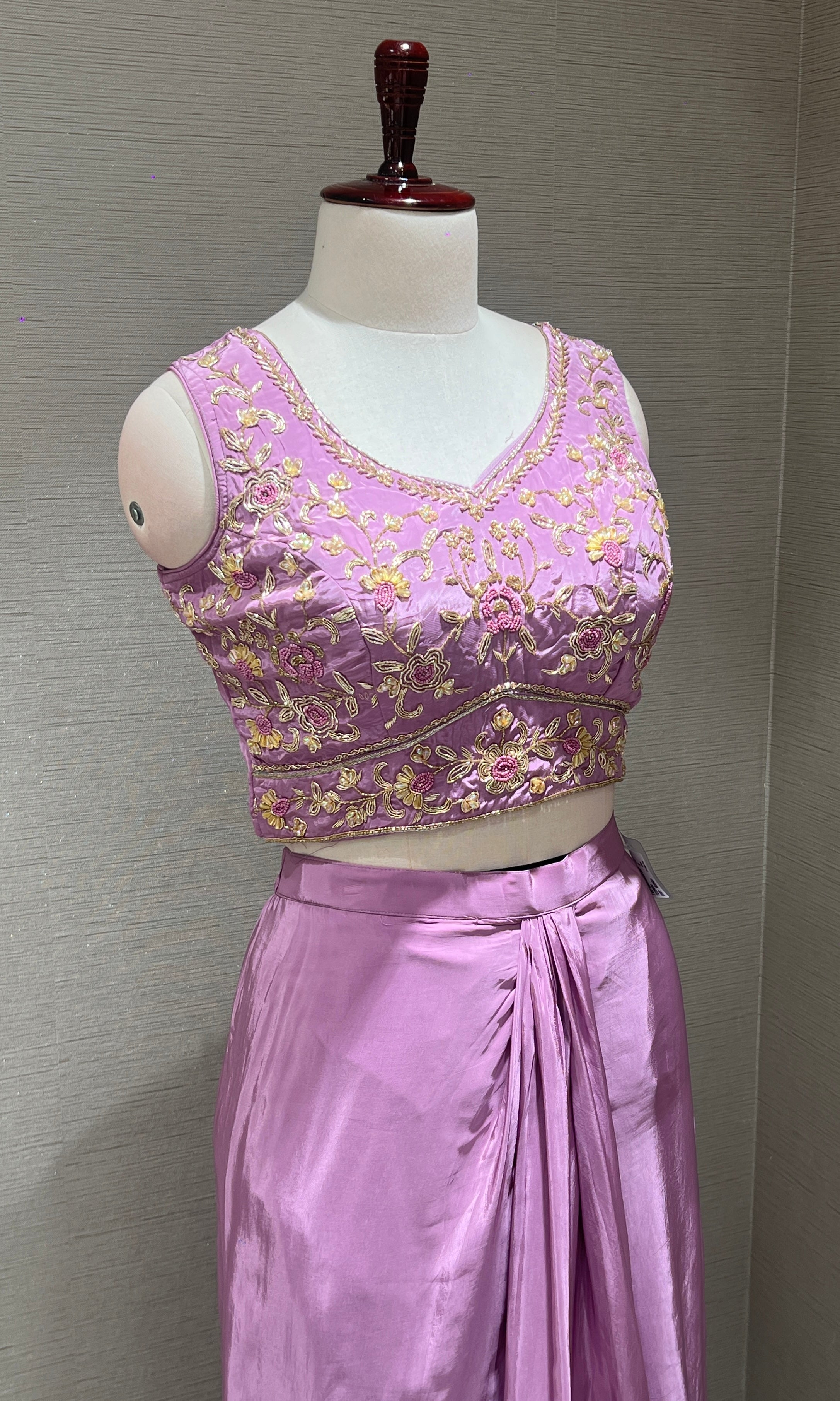 Lilac cape skirt with embroidered indo western dress