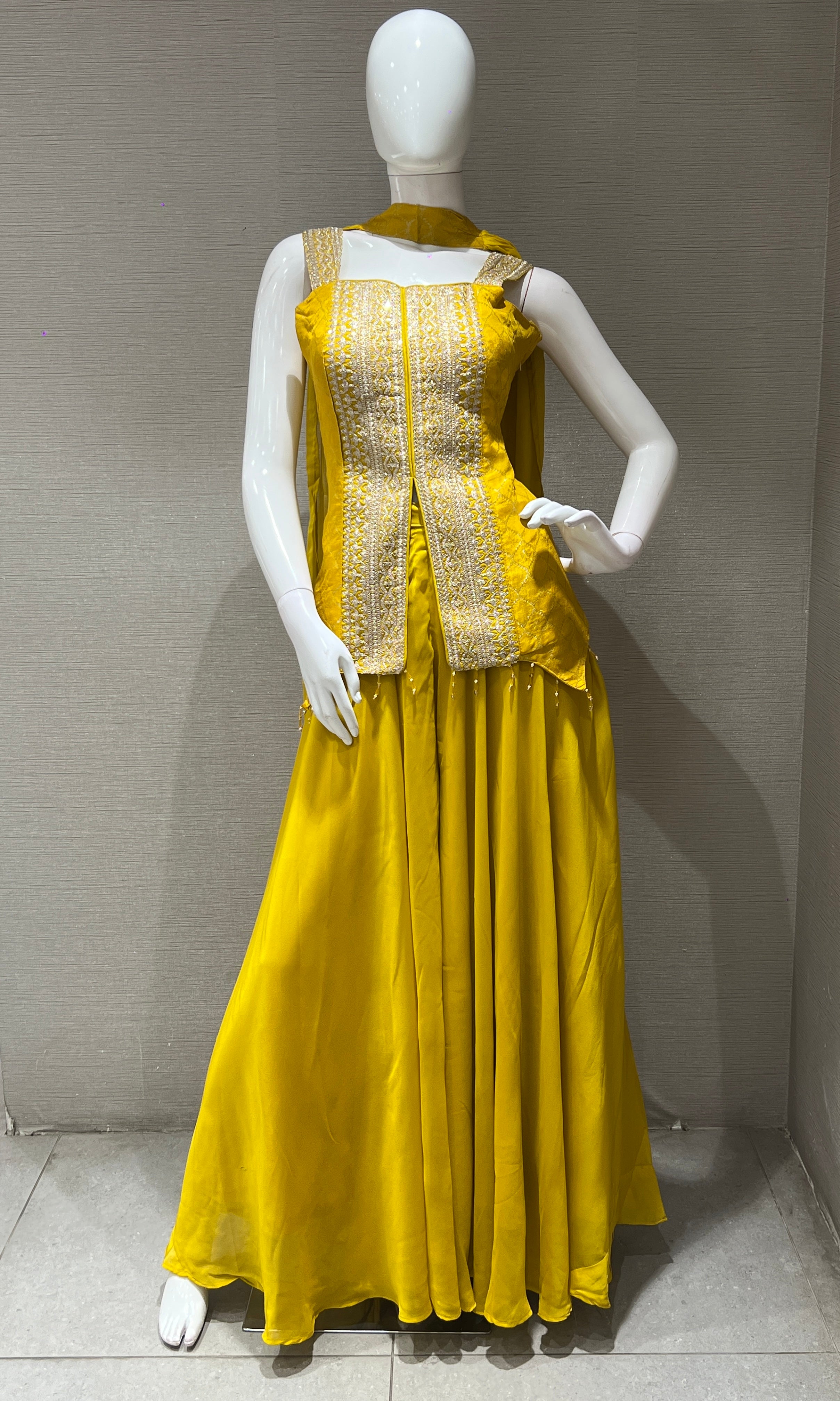 golden Yellow shimmer tissue palazzo SET