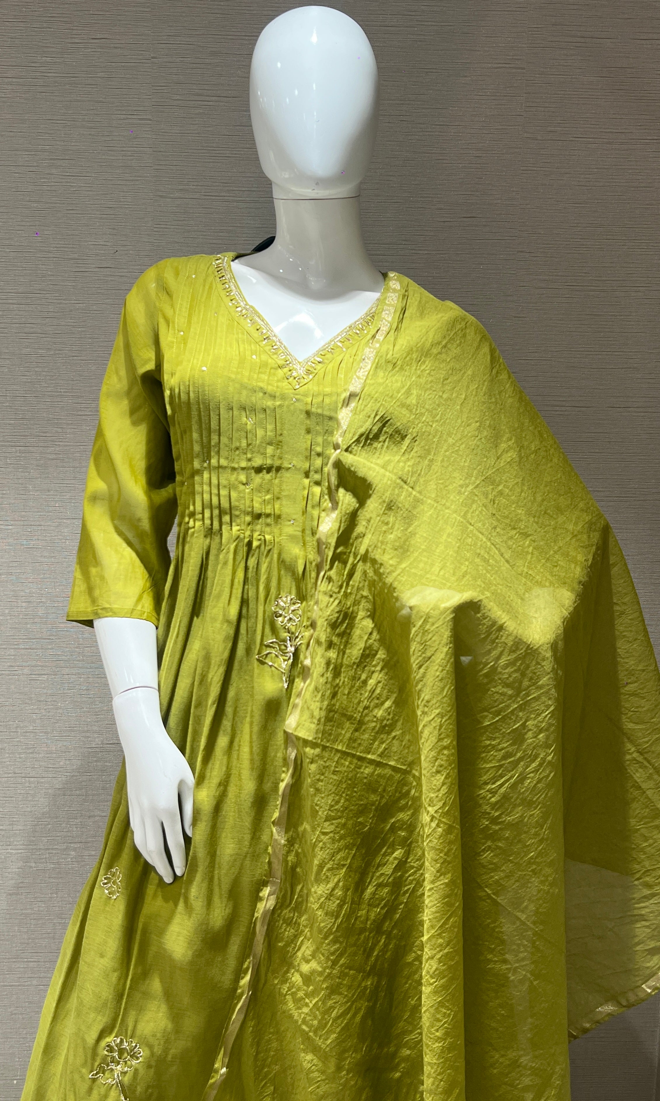 Green Mul Chanderi kurta set