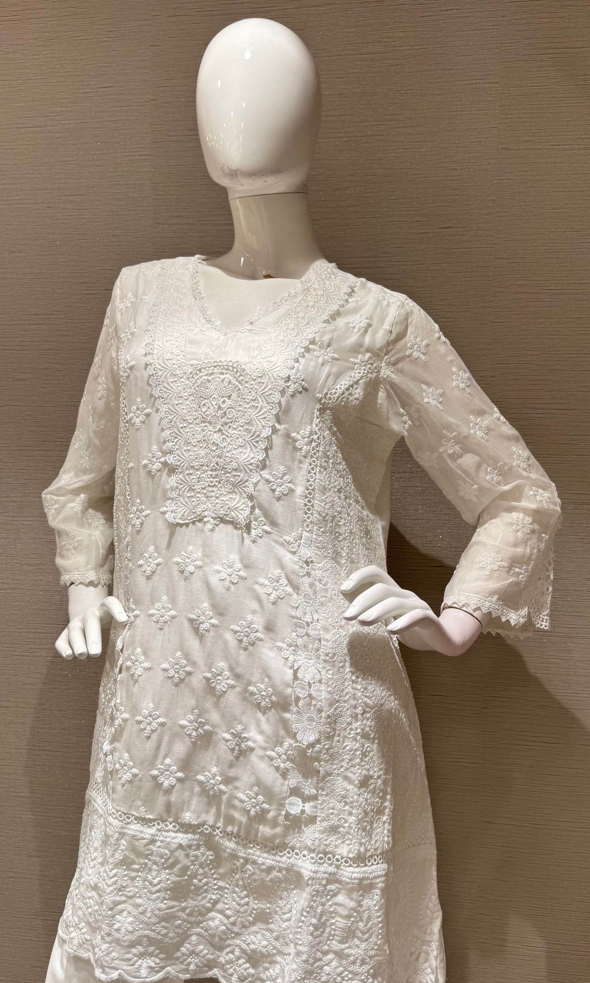 White Embroidered Cotton Cord Set