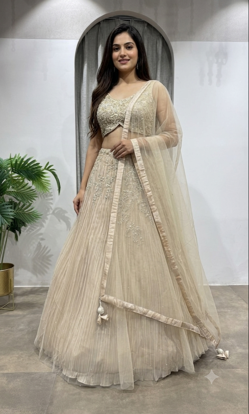 GOLD pleated Embroidered lehenga choli
