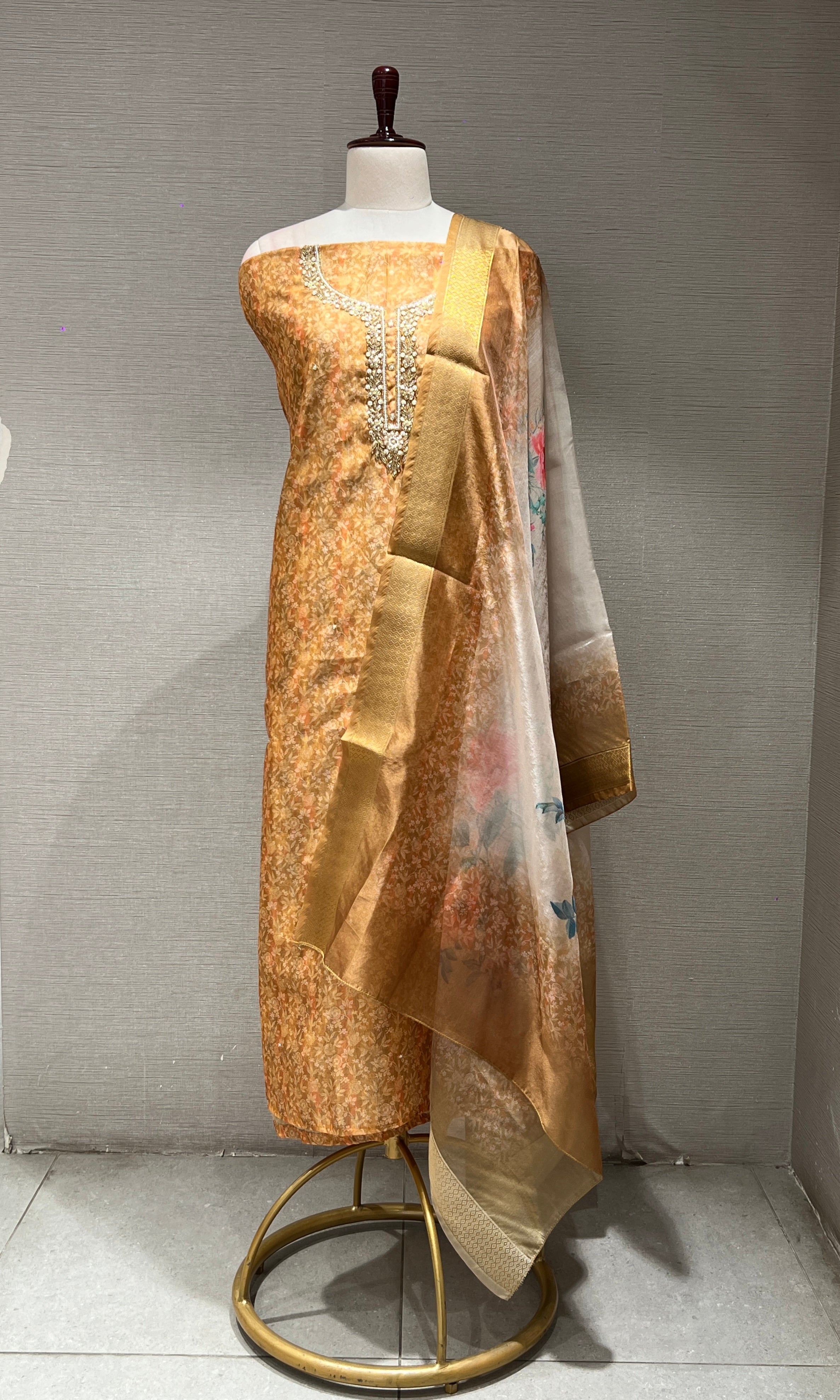 Yellow and golden dress material