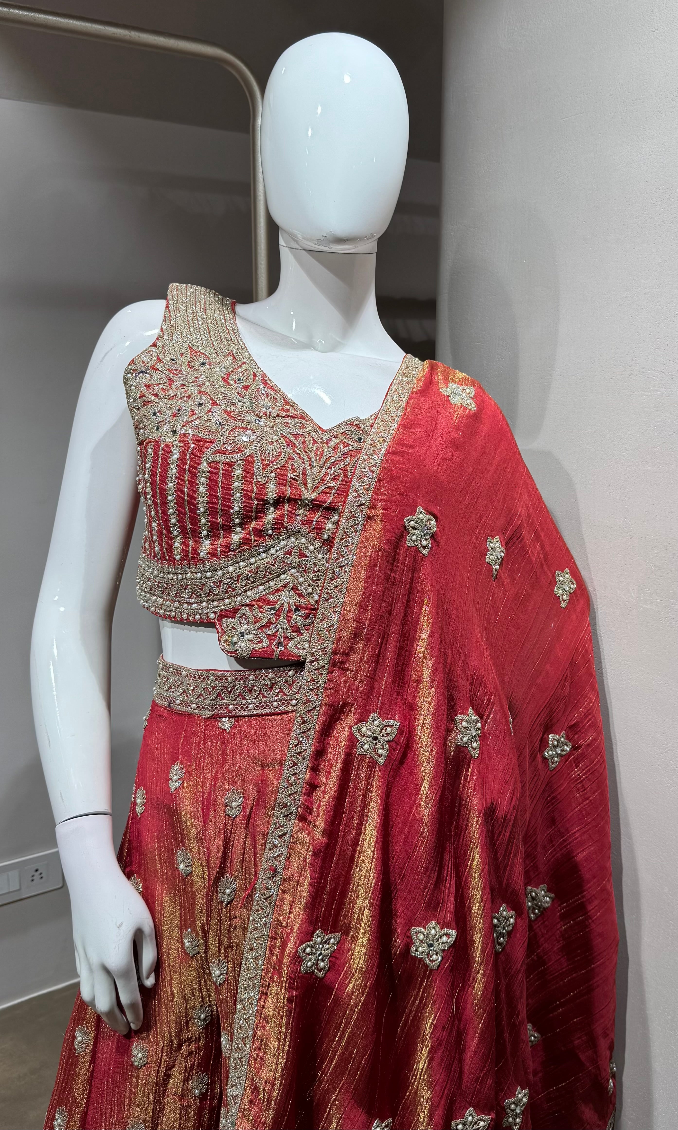 Rust Orange Heavy Embroidered Palazzo set